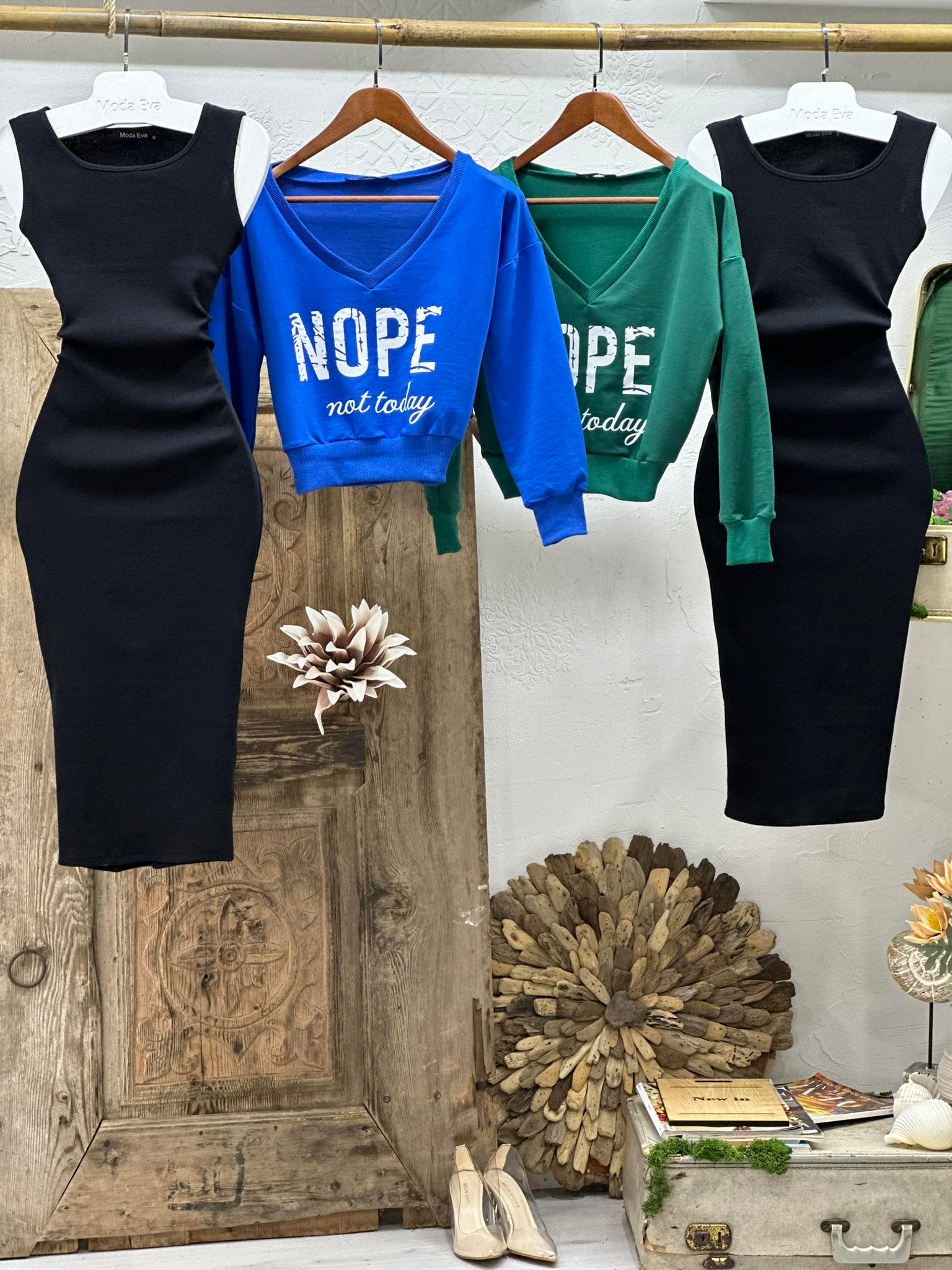 Kaşkorse Kumaş Elbise Nope Baskılı İki İplik Sweat İkili Takım Yeşil