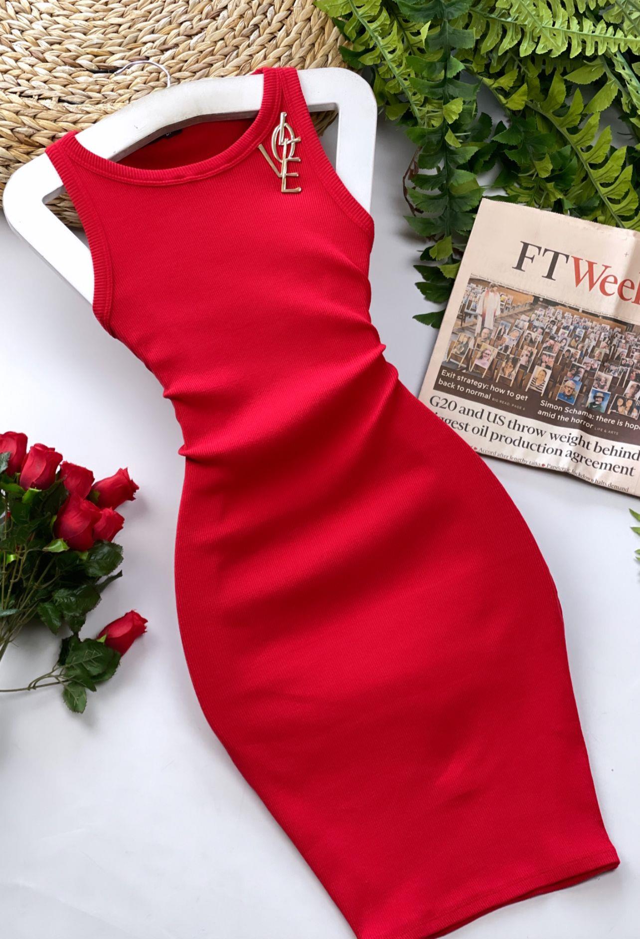 Kaşkorse Kumaş Halter Yaka Basic Kalem Elbise