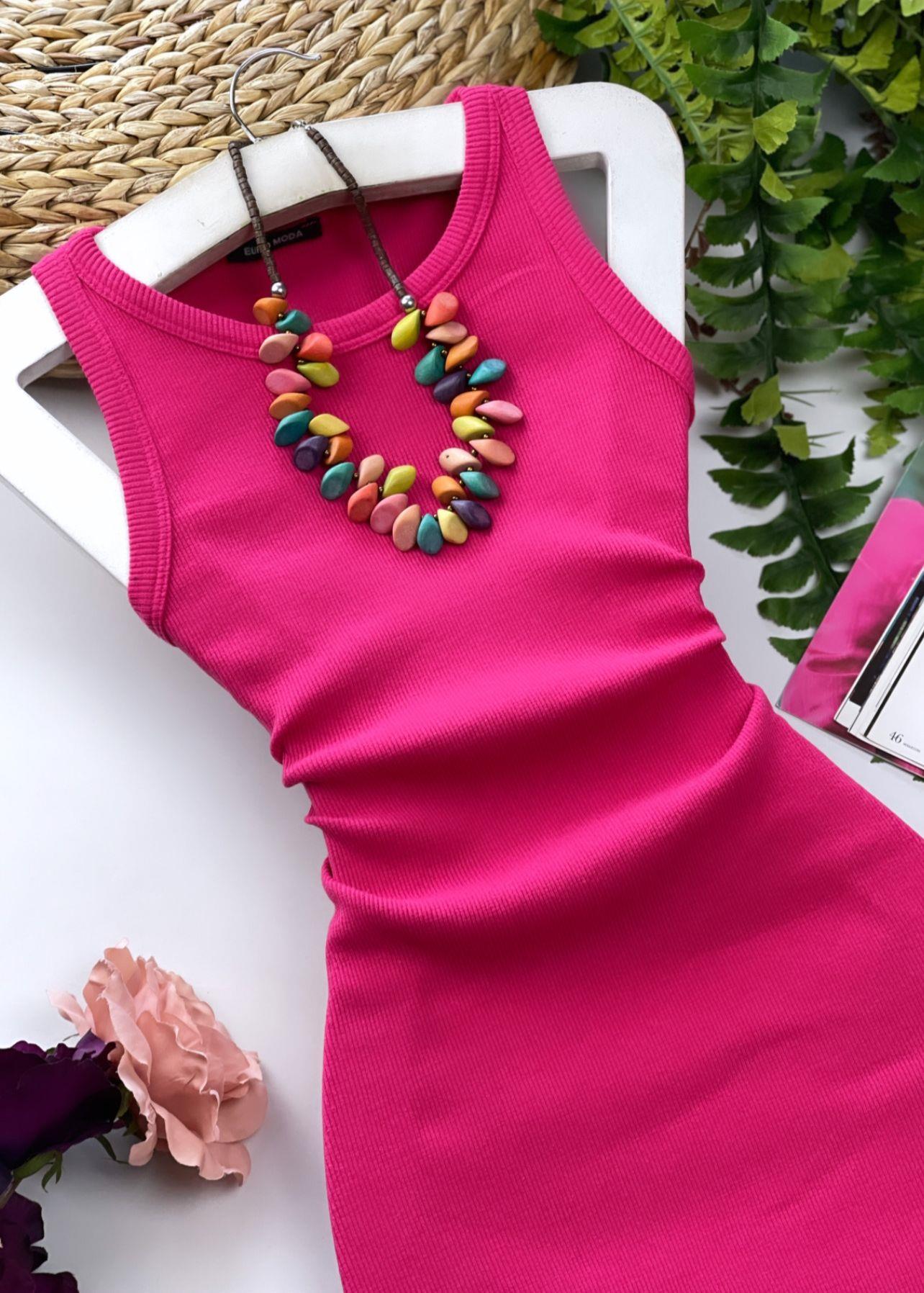 Kaşkorse Kumaş Halter Yaka Basic Kalem Elbise