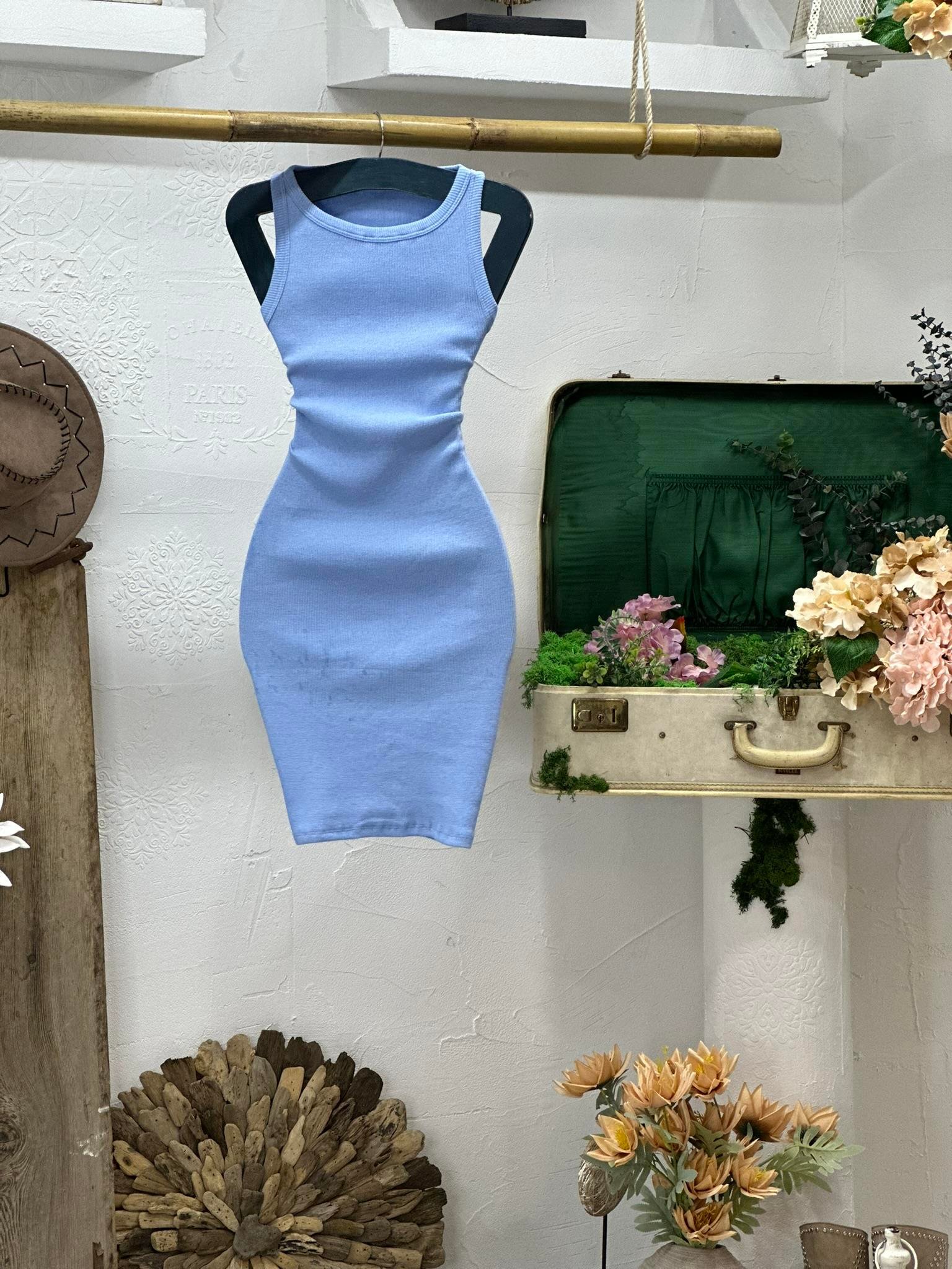 Kaşkorse Kumaş Halter Yaka Basic Kalem Elbise