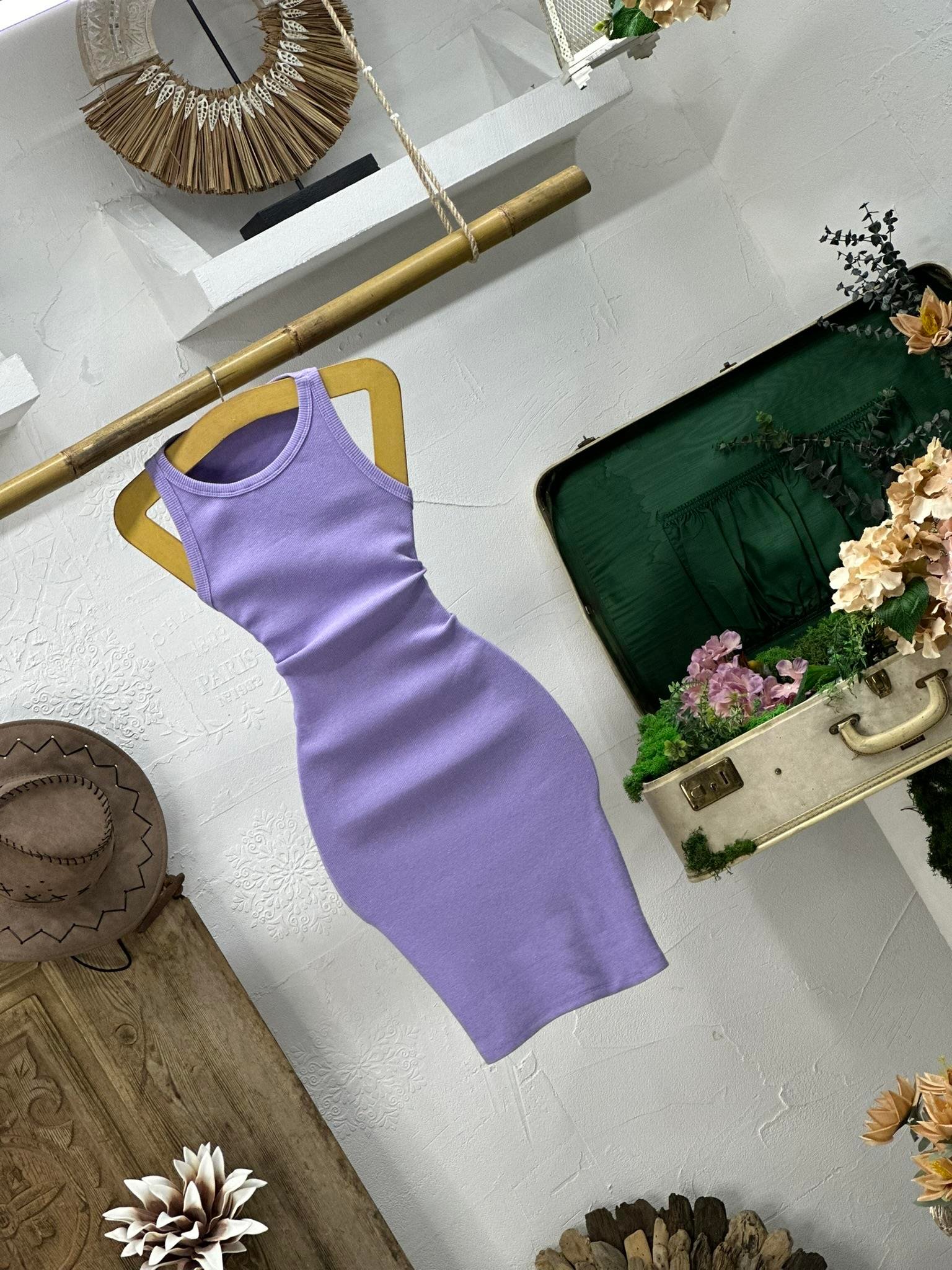 Kaşkorse Kumaş Halter Yaka Basic Kalem Elbise