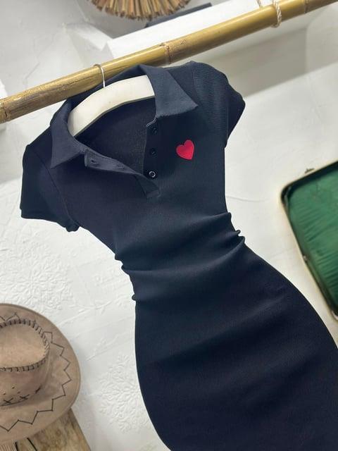 Kaşkorse Kumaş Kalp Nakışlı Polo Yaka Elbise