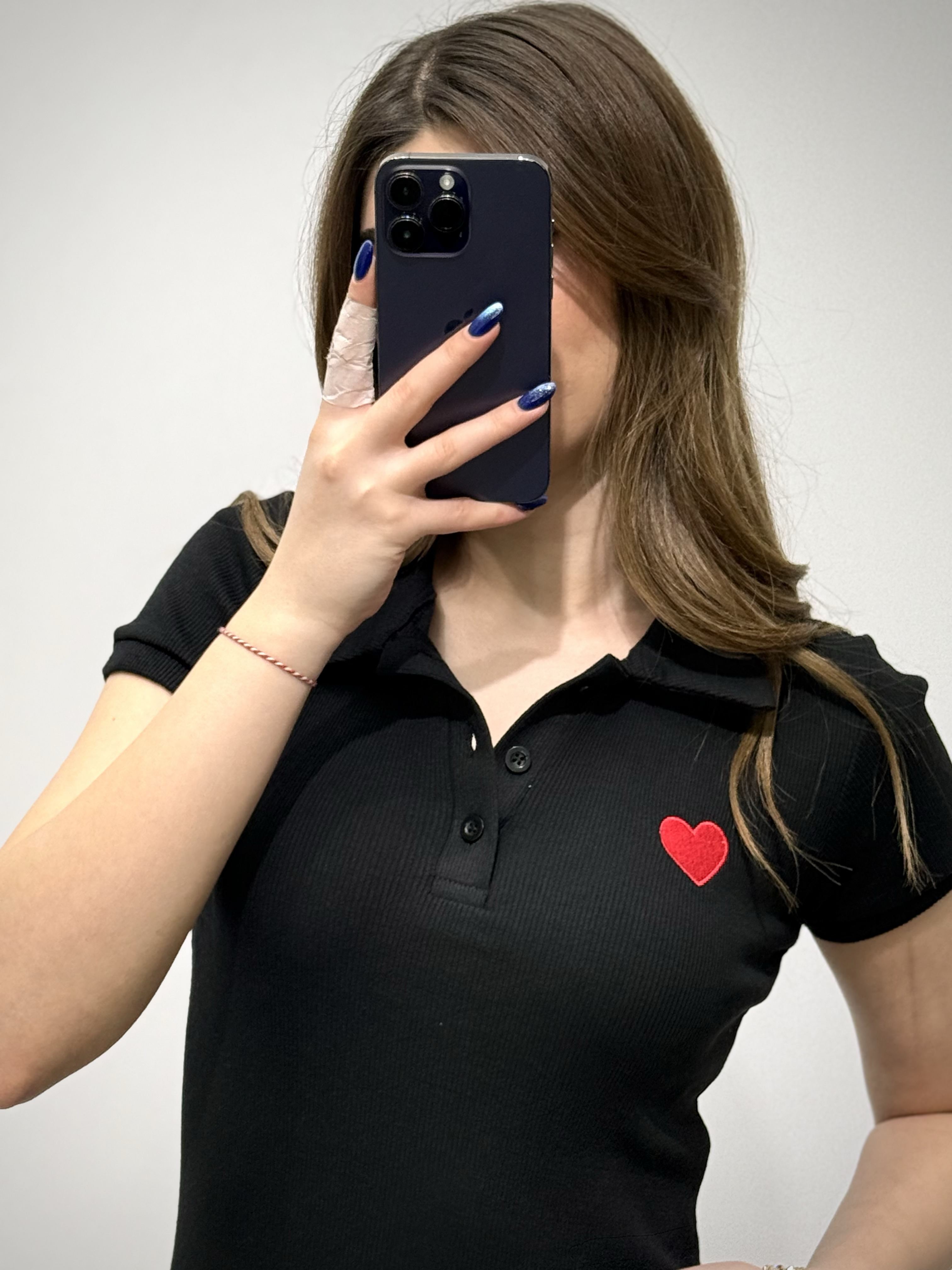 Kaşkorse Kumaş Kalp Nakışlı Polo Yaka Elbise