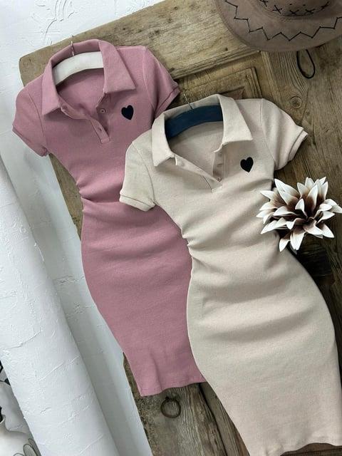 Kaşkorse Kumaş Kalp Nakışlı Polo Yaka Elbise