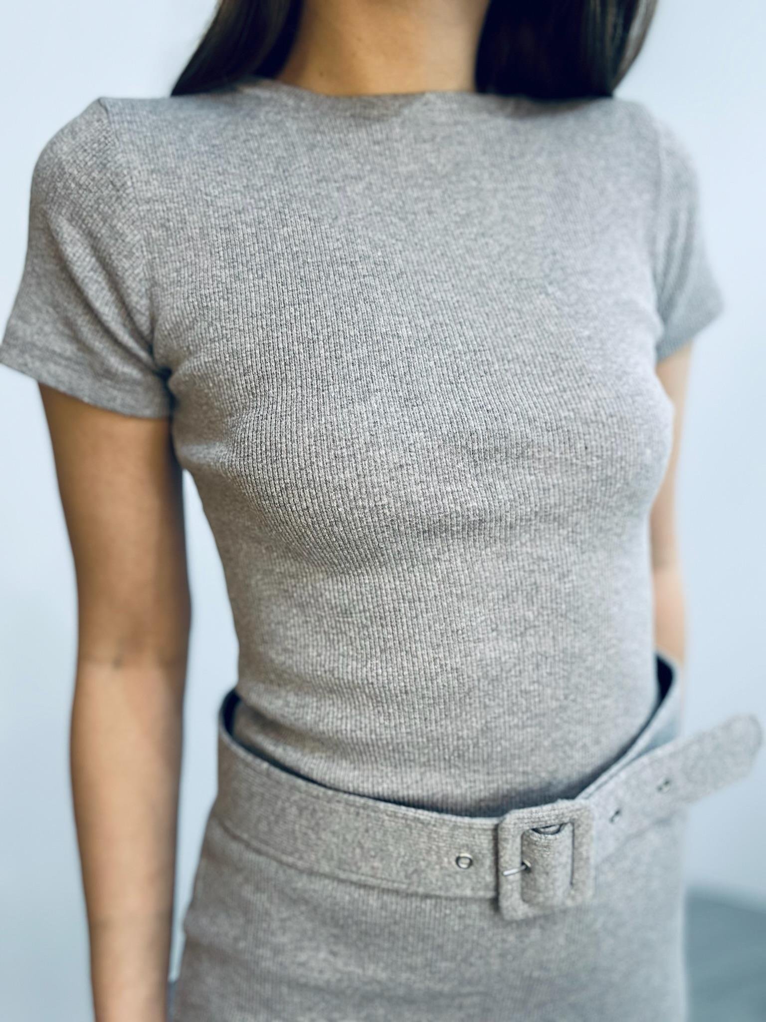 Kaşkorse Kumaş Kaplama Kemerli Kısa Kollu  Kalem Elbise 