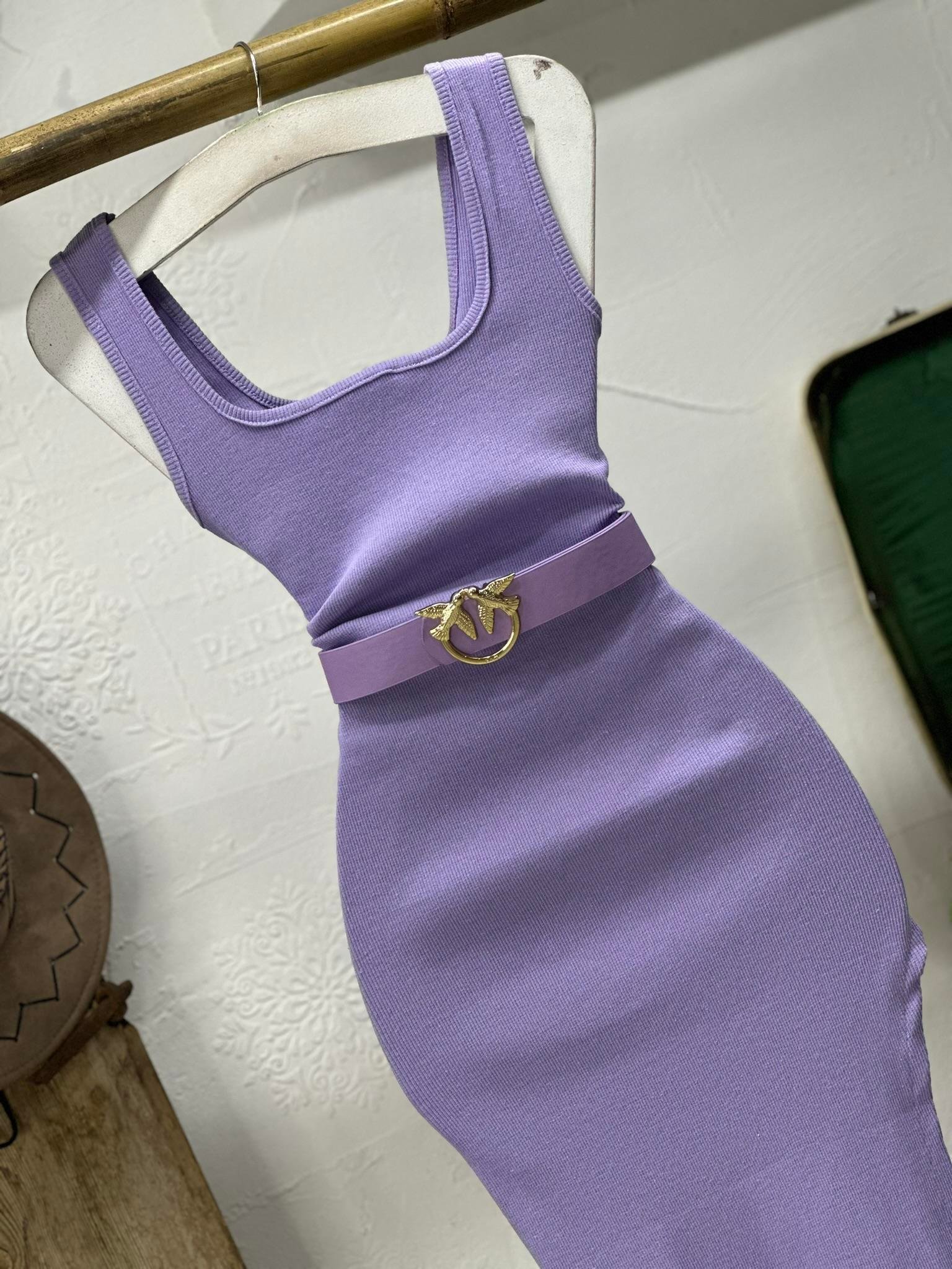 Kaşkorse Kumaş Kare Yaka Yan Yırtmaçlı Elbise