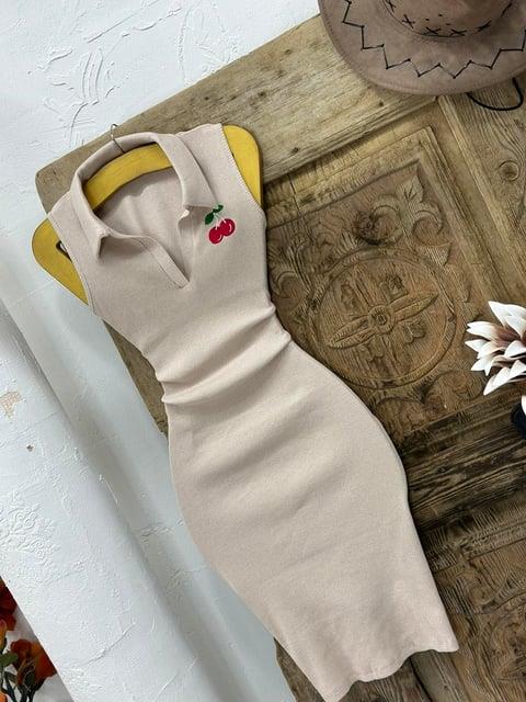 Kaşkorse Kumaş Kiraz Nakışlı Polo Yaka Elbise