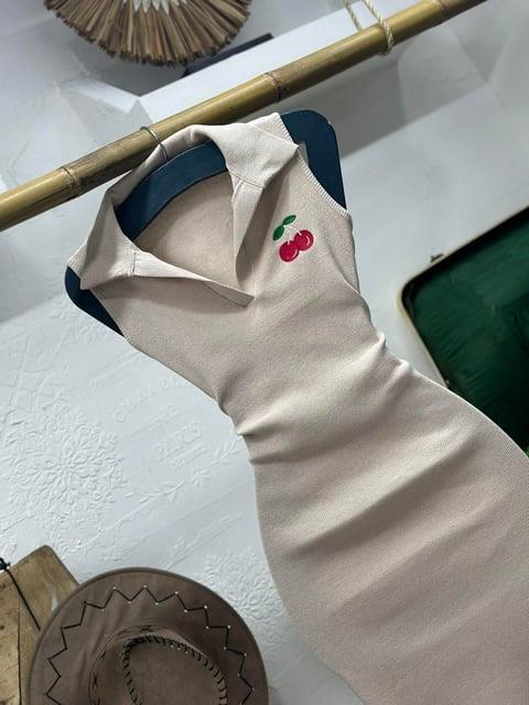 Kaşkorse Kumaş Kiraz Nakışlı Polo Yaka Elbise