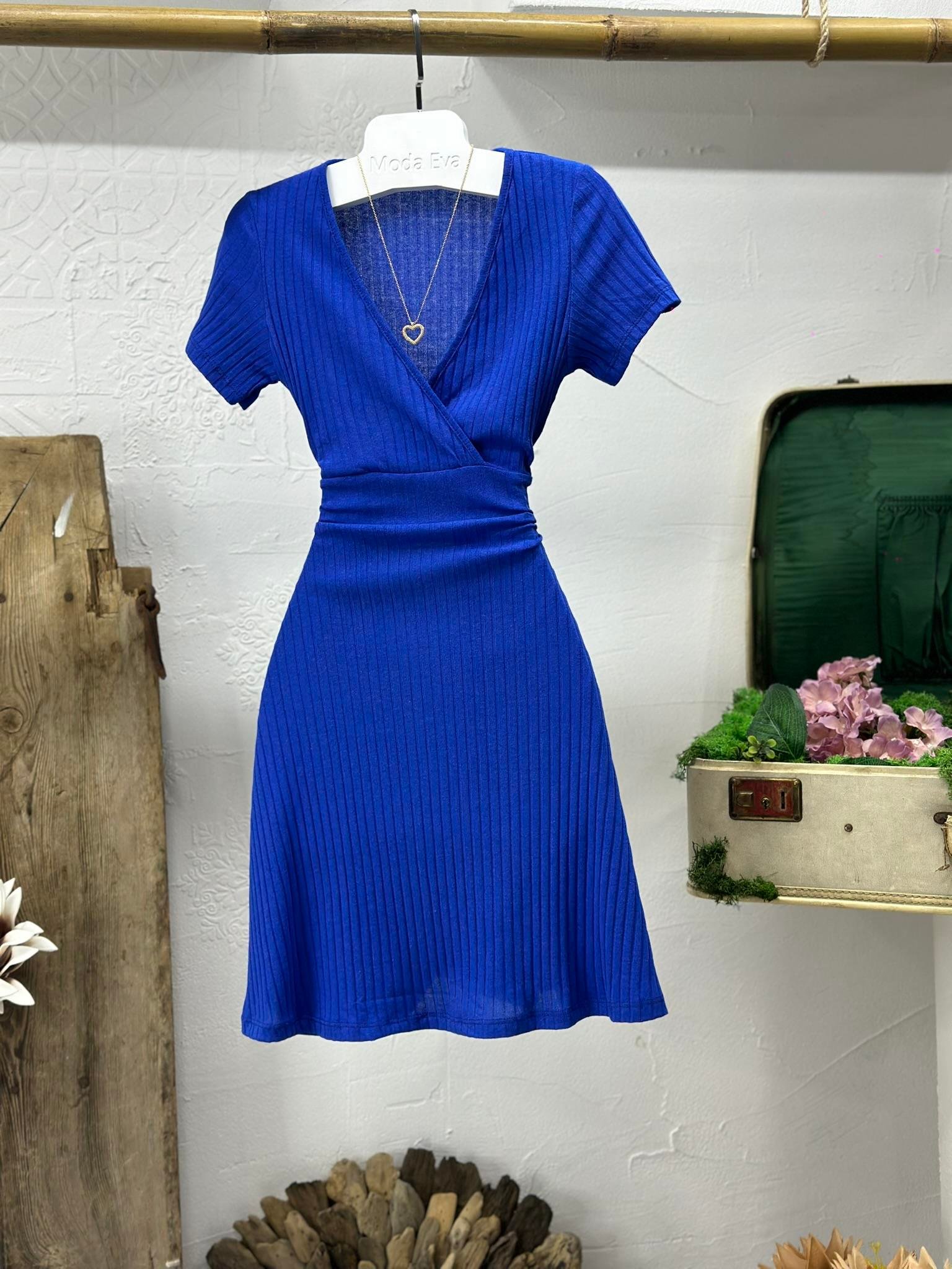 Kaşkorse Kumaş Kruvaze Yaka Kloş Elbise