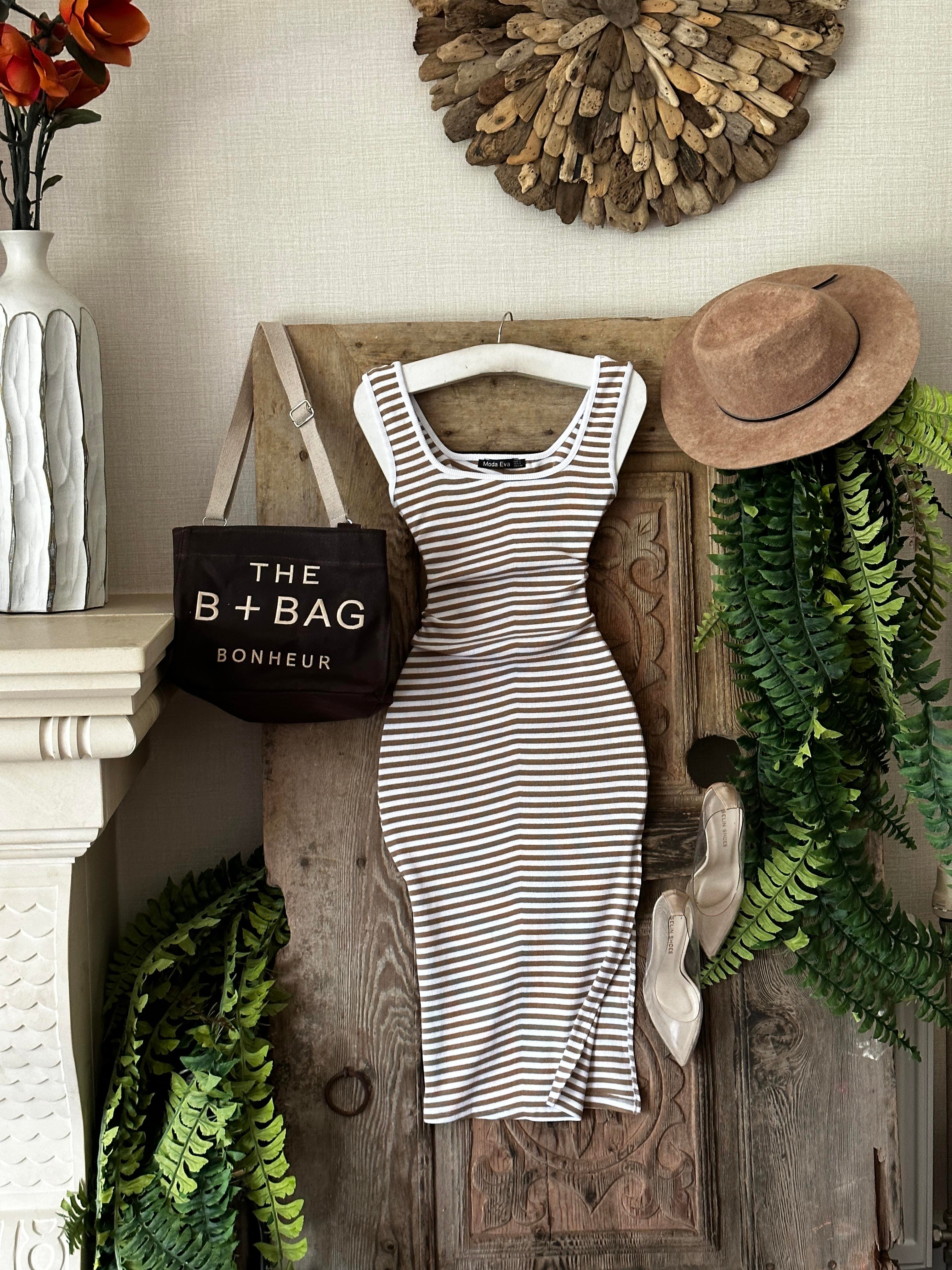 Kaşkorse Kumaş U Yaka Çizgi Desen Kalın Askılı Elbisemiz 