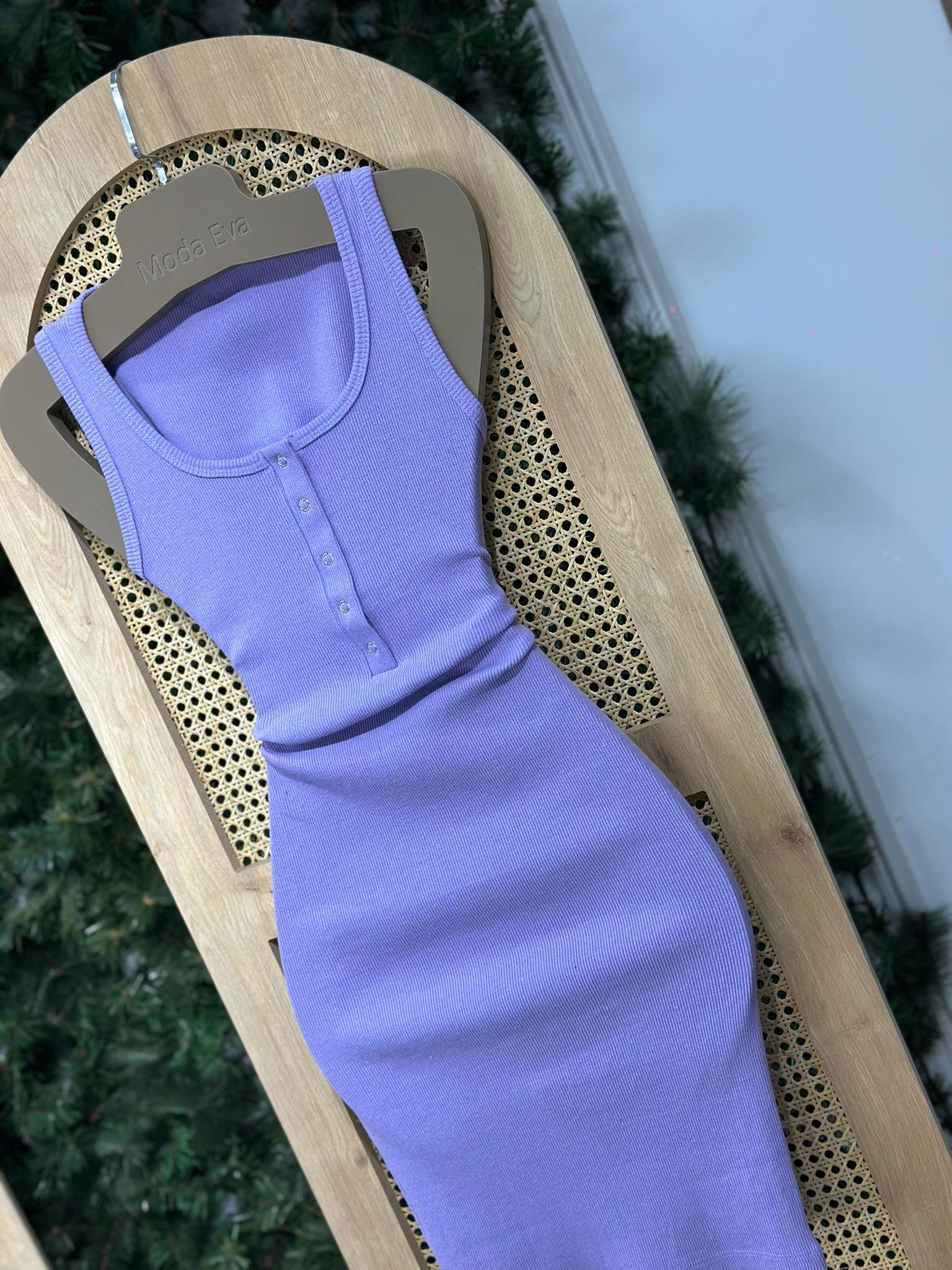 Kaşkorse Kumaş Yaka Düğmeli Kolsuz Elbise