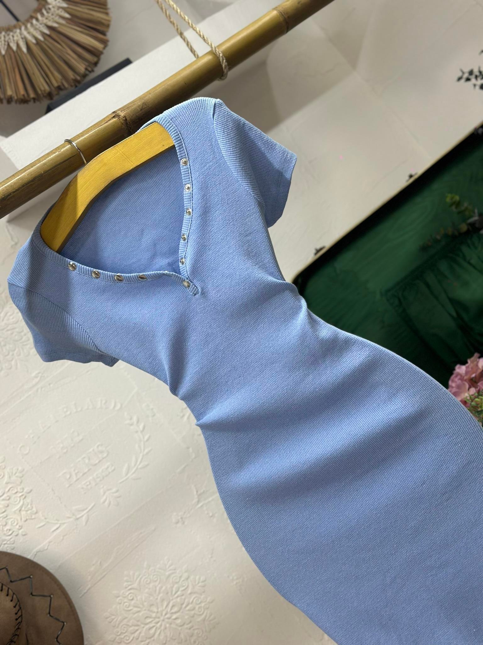 Kaşkorse Kumaş Yakası Patlı Kısa Kollu Kalem Elbise