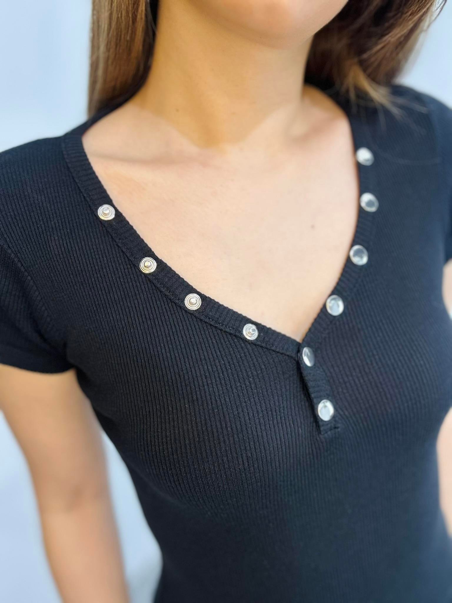 Kaşkorse Kumaş Yakası Patlı Kısa Kollu Kalem Elbise