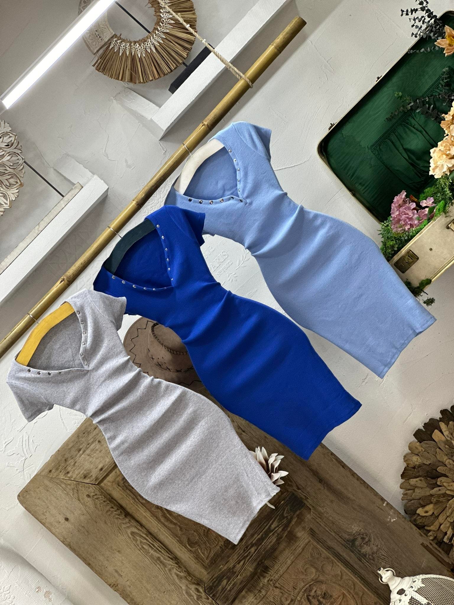 Kaşkorse Kumaş Yakası Patlı Kısa Kollu Kalem Elbise