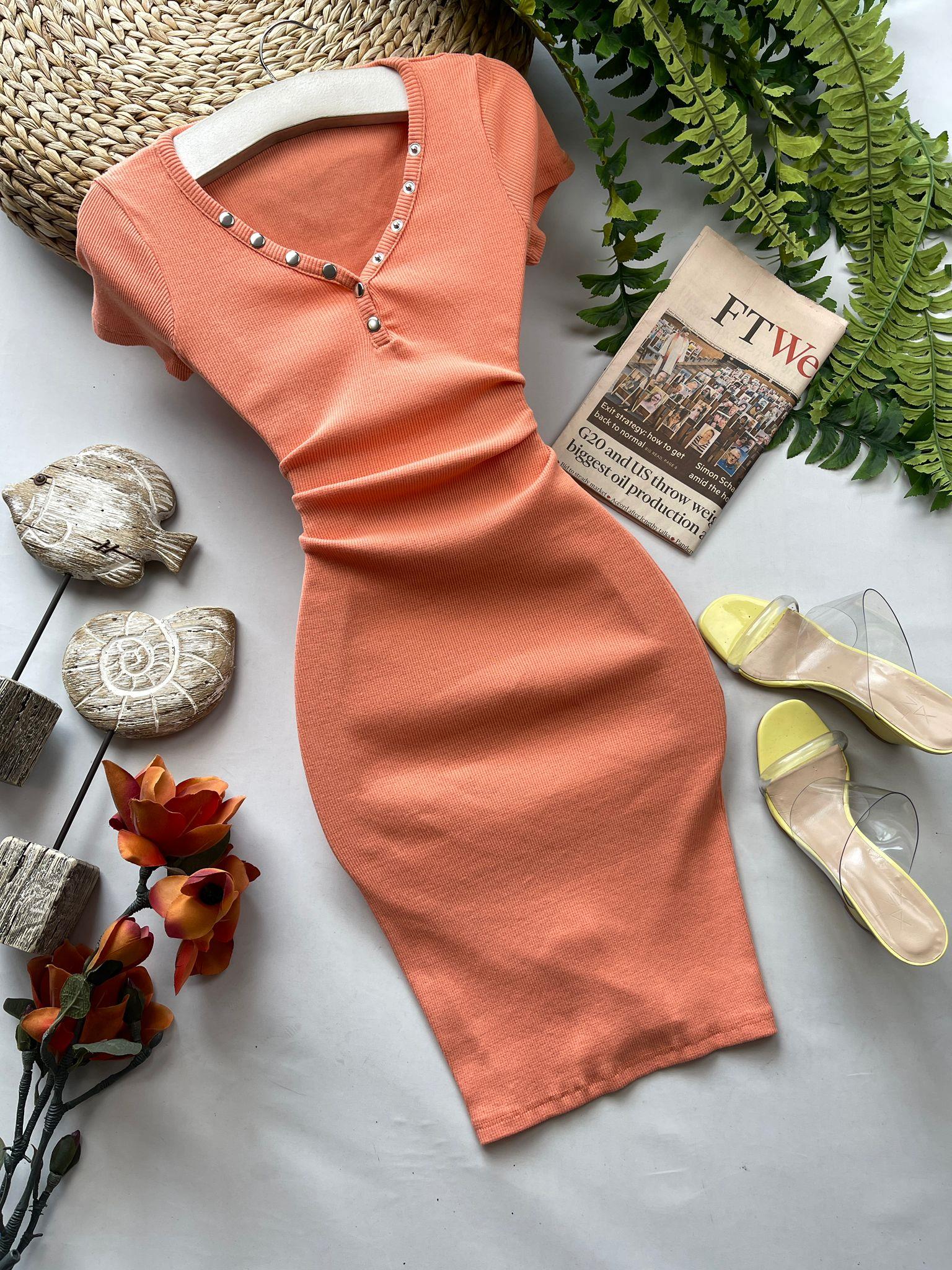 Kaşkorse Kumaş Yakası Patlı Kısa Kollu Kalem Elbise