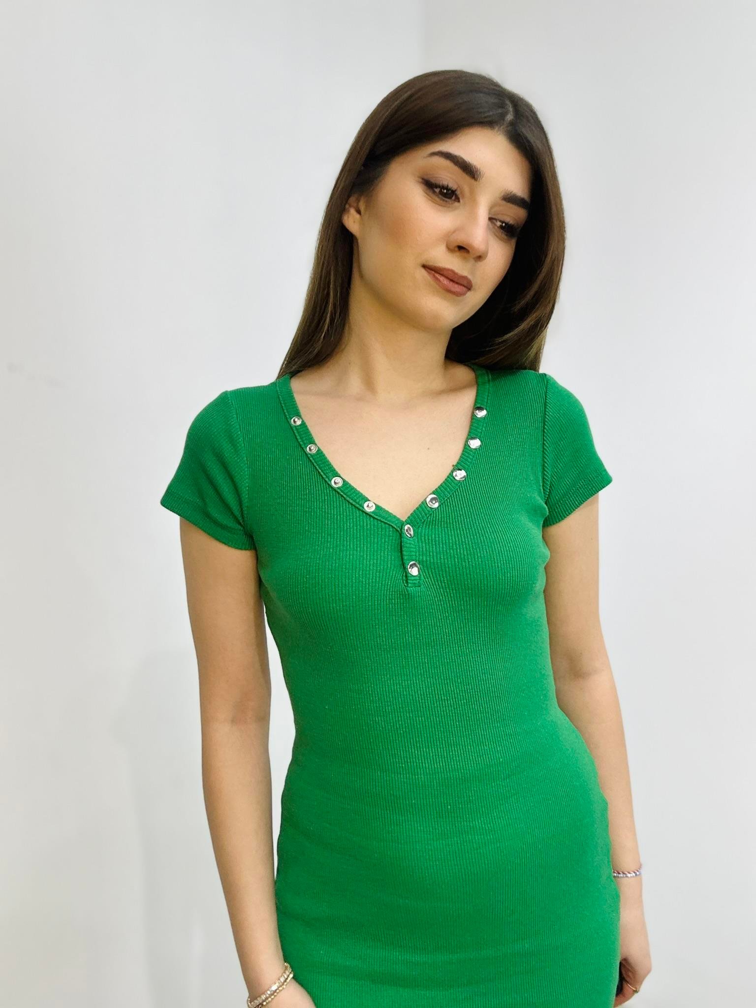 Kaşkorse Kumaş Yakası Patlı Kısa Kollu Kalem Elbise