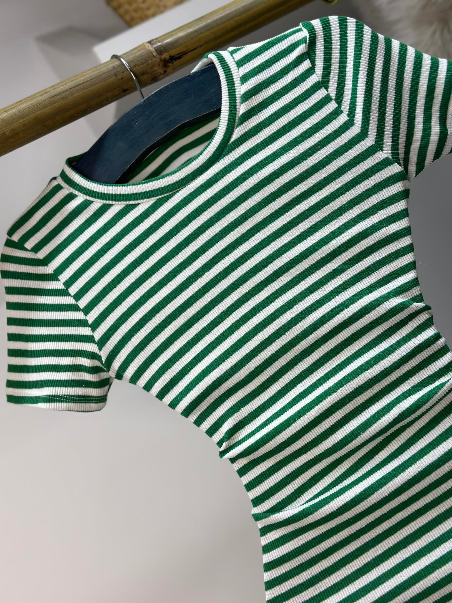 Kaşkorse Kumaş Yuvarlak Yaka Çizgi Desen Kalem Elbise