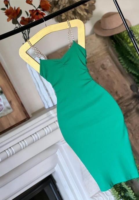 Kaşkorse Kumaş Zincir Askılı Kalem Elbise