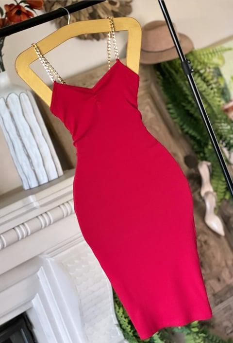 Kaşkorse Kumaş Zincir Askılı Kalem Elbise