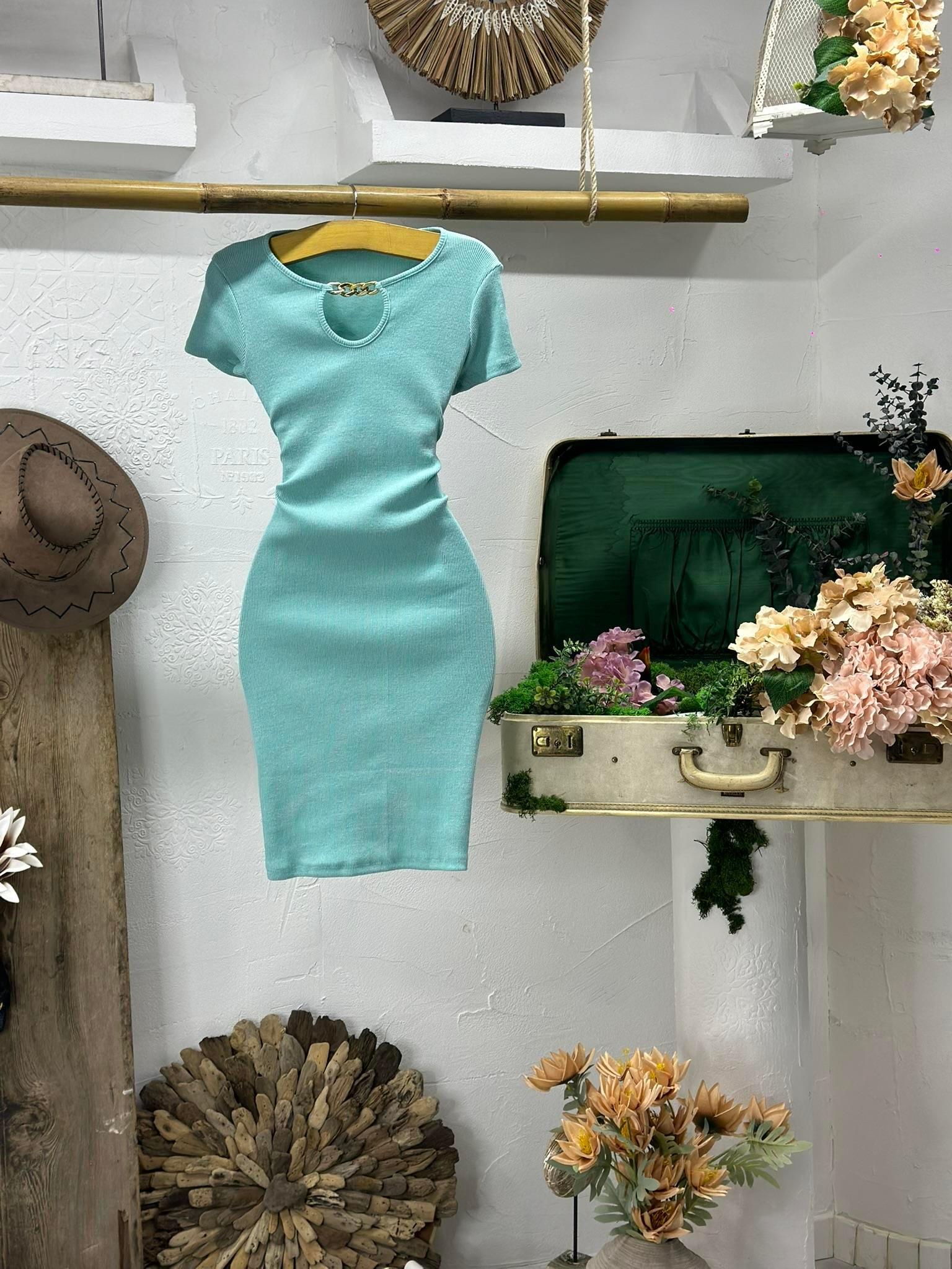 Kaşkorse Kumaş Zincir Detay Kalem Elbise