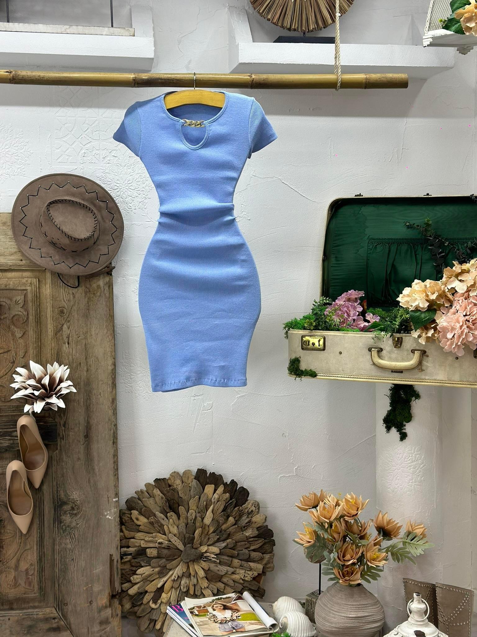 Kaşkorse Kumaş Zincir Detay Kalem Elbise