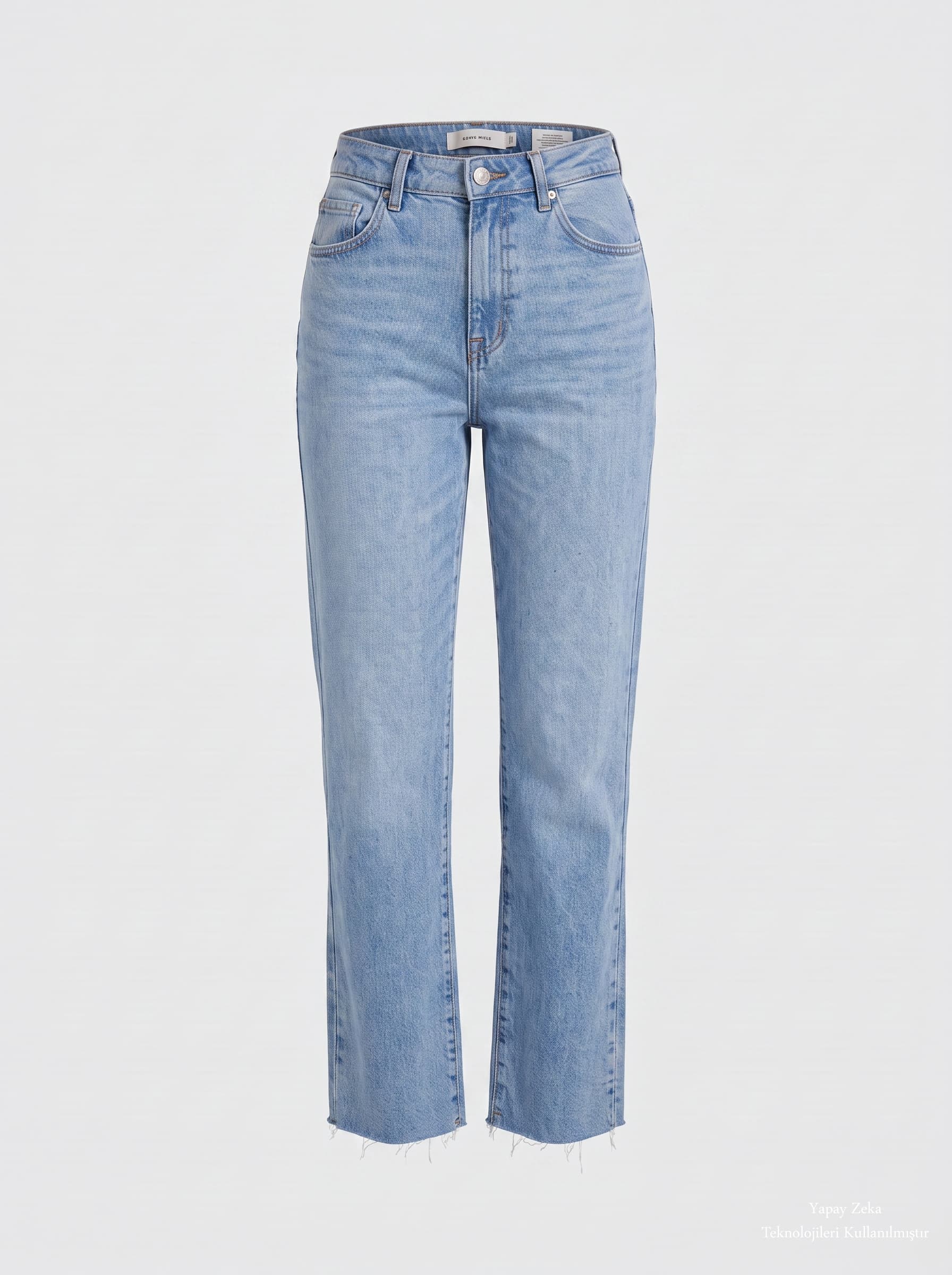 Kemerli Tensel Karışımlı Likralı Kesik Paça Straight Jean Pantolon  Mavi