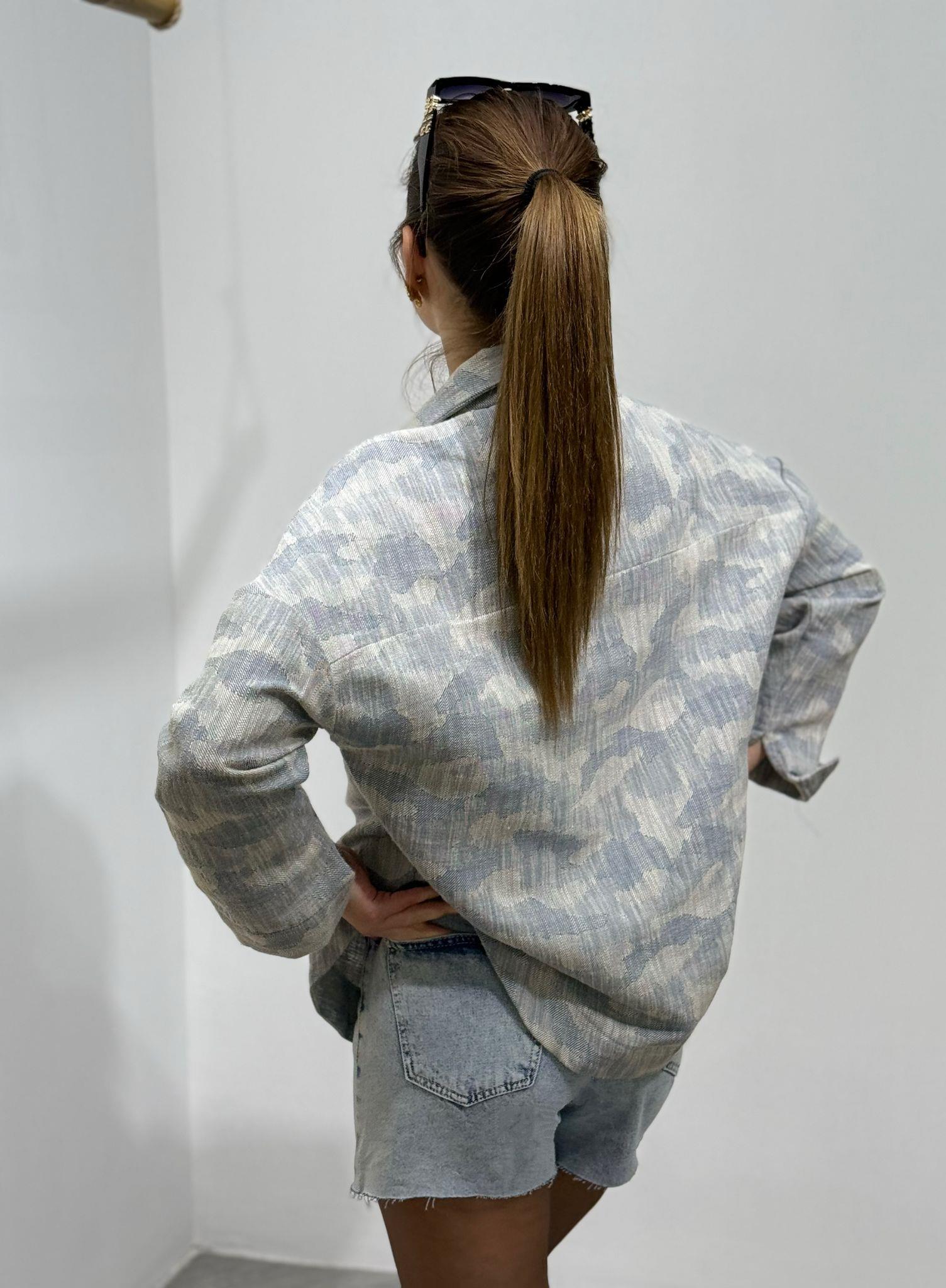 Kendinden Desenli Jean  Tasarım Gömlek