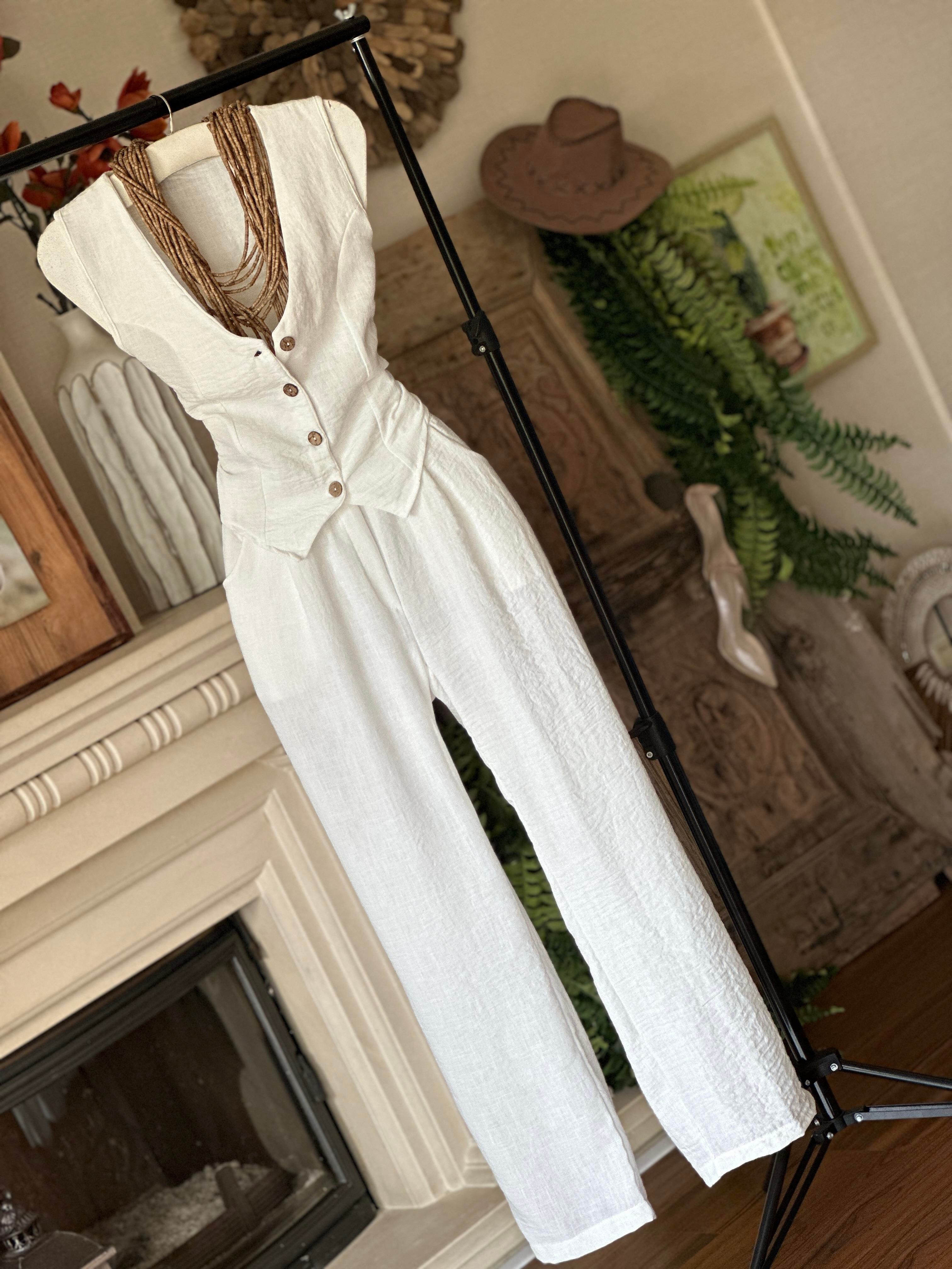 Keten Kumaş Beli Lastikli Palazzo Pantolon