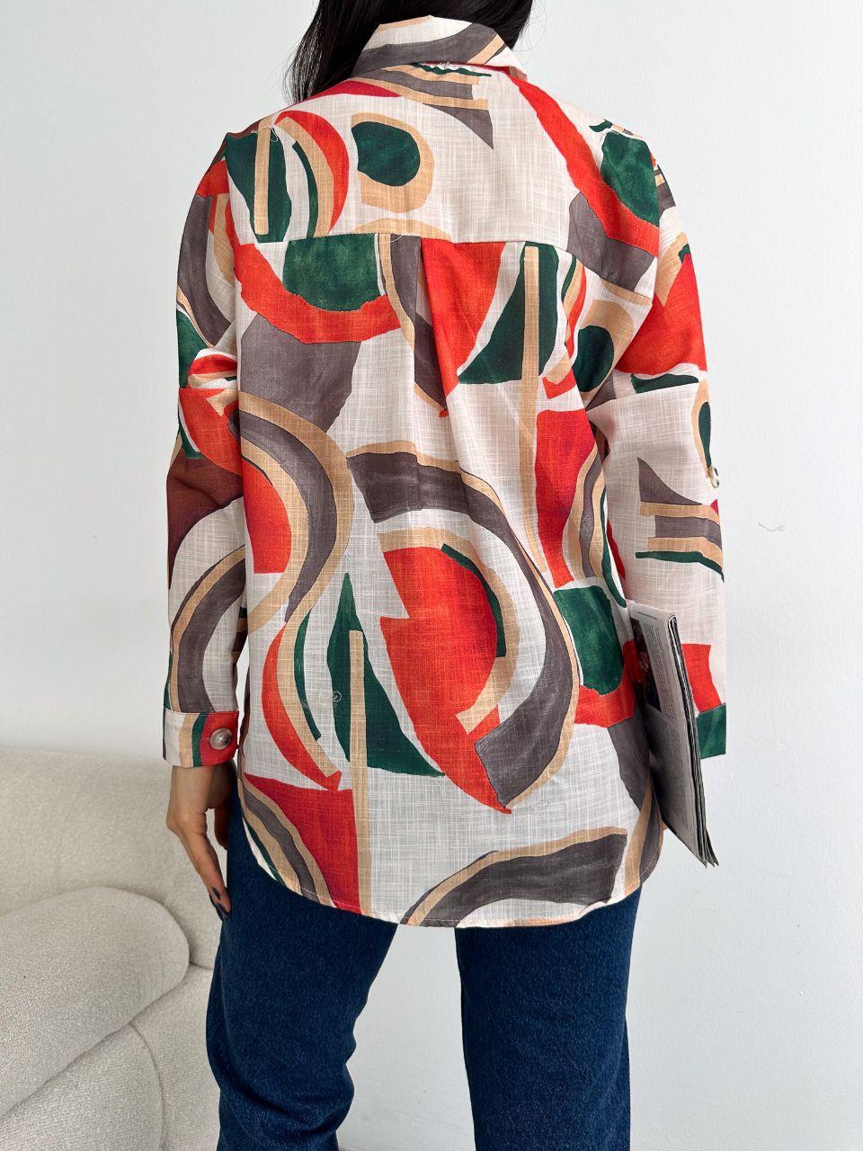 Keten Kumaş Overize Kalıp Baskılı  Gömlek
