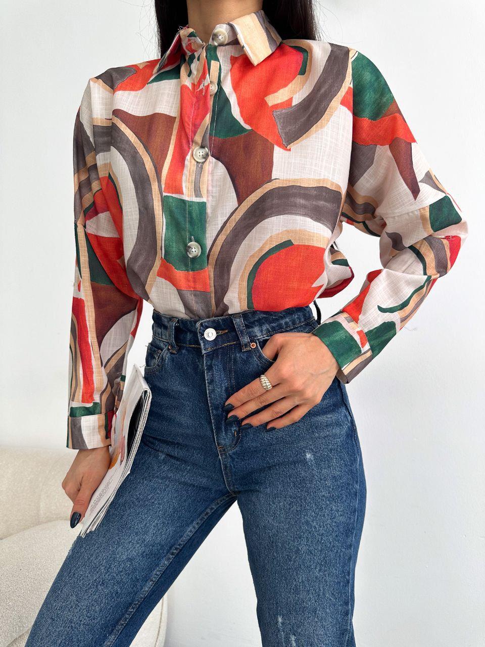 Keten Kumaş Overize Kalıp Baskılı  Gömlek