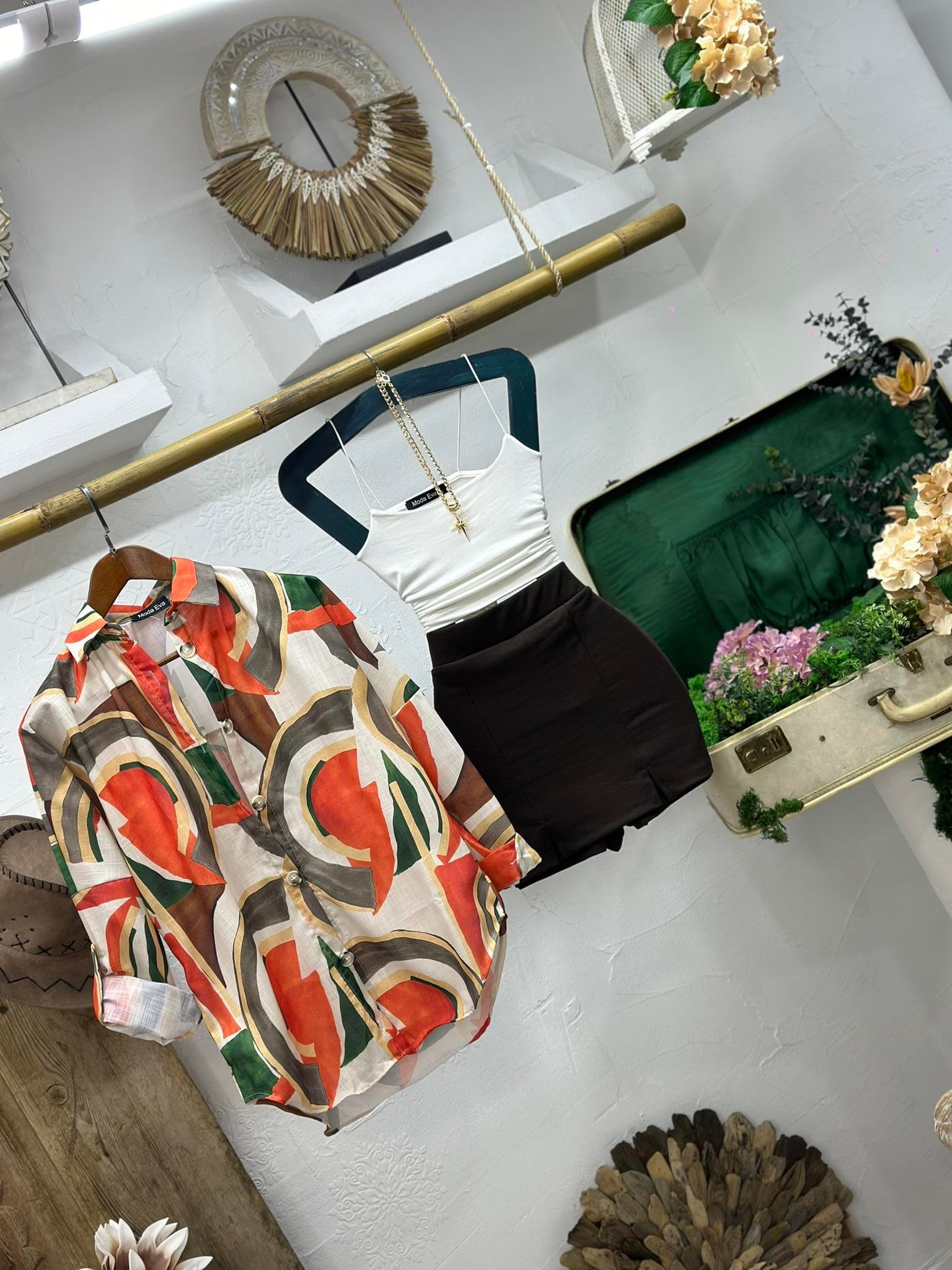 Keten Kumaş Overize Kalıp Baskılı  Gömlek