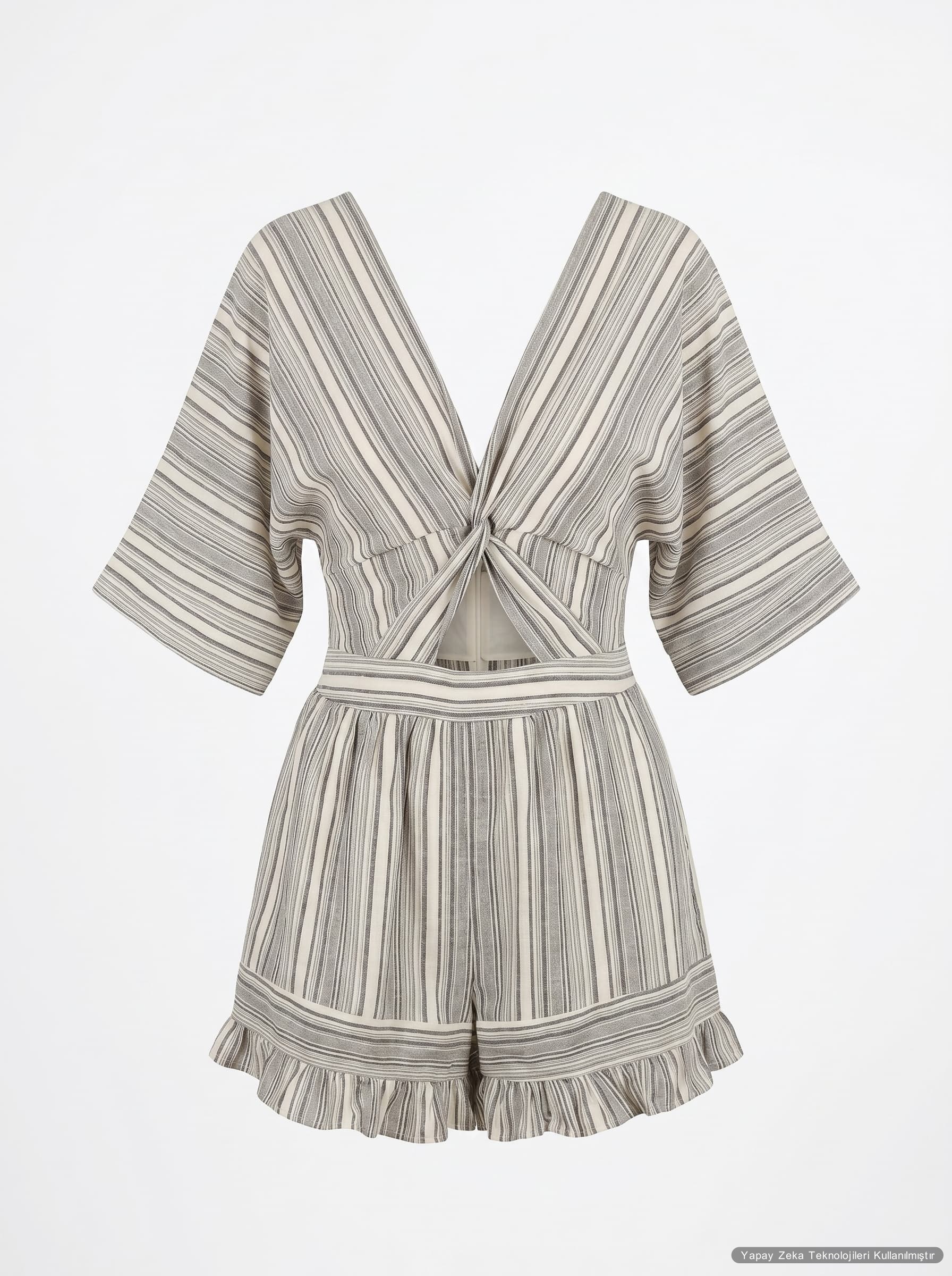 Keten Kumaş Sırt Dekolteli Şort Tulum
