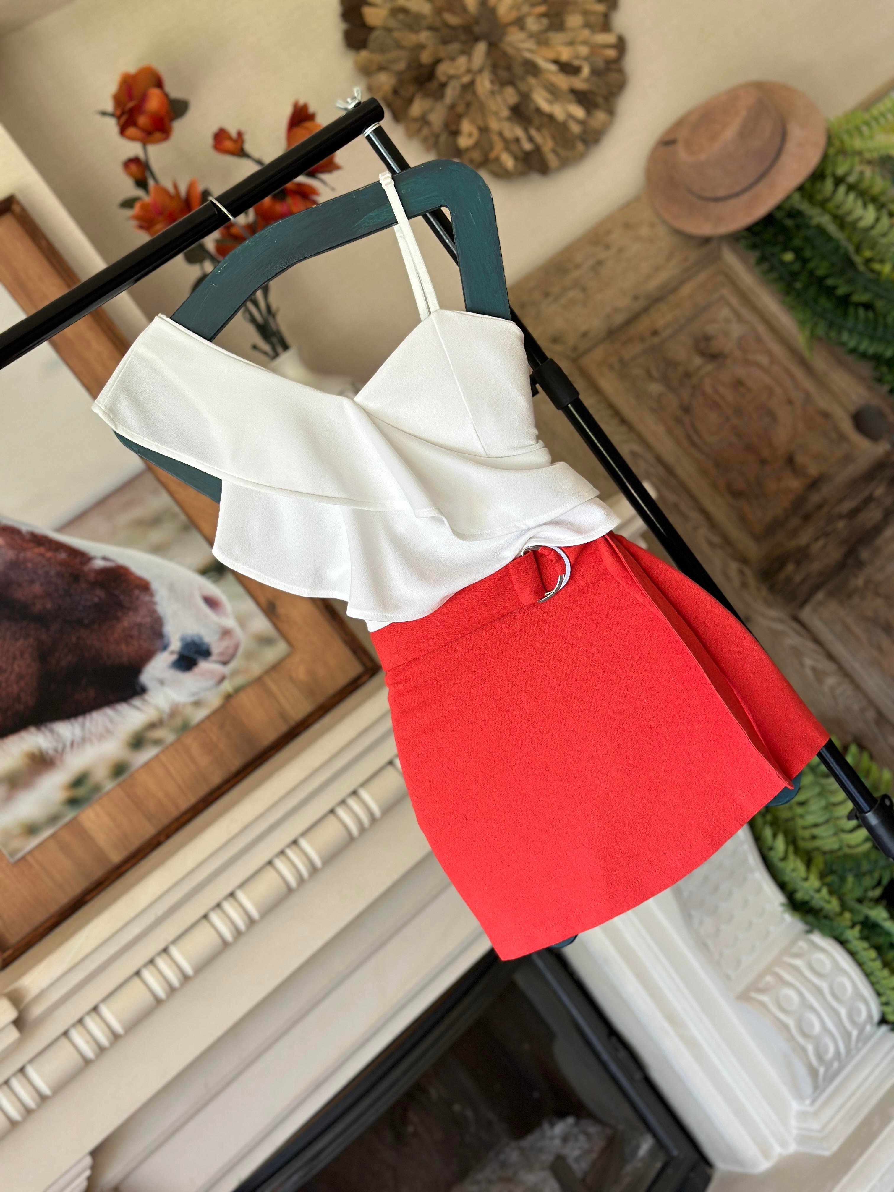 Keten Kumaş Toka Detaylı Renkli Şort Etek 