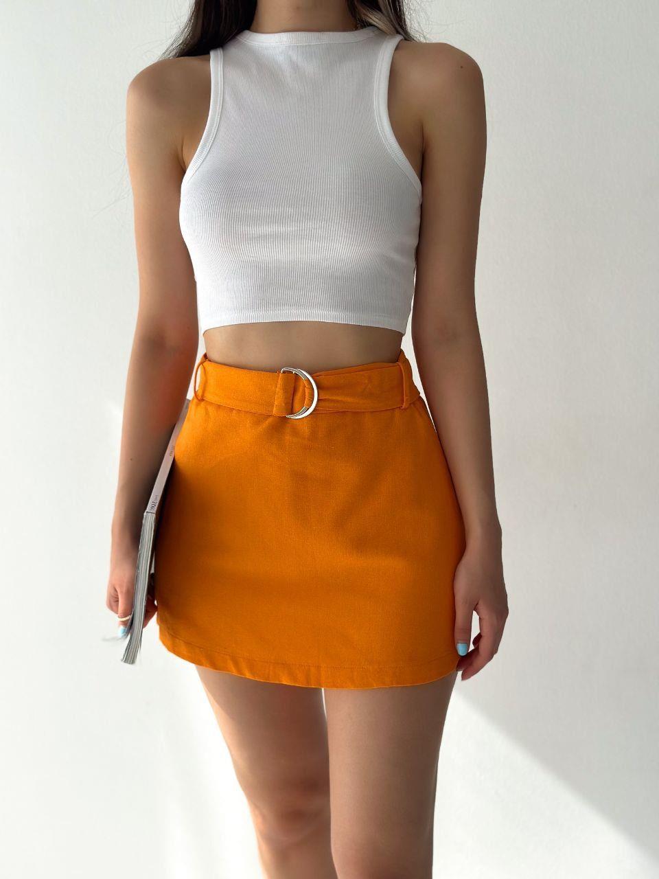 Keten Kumaş Toka Detaylı Renkli Şort Etek 