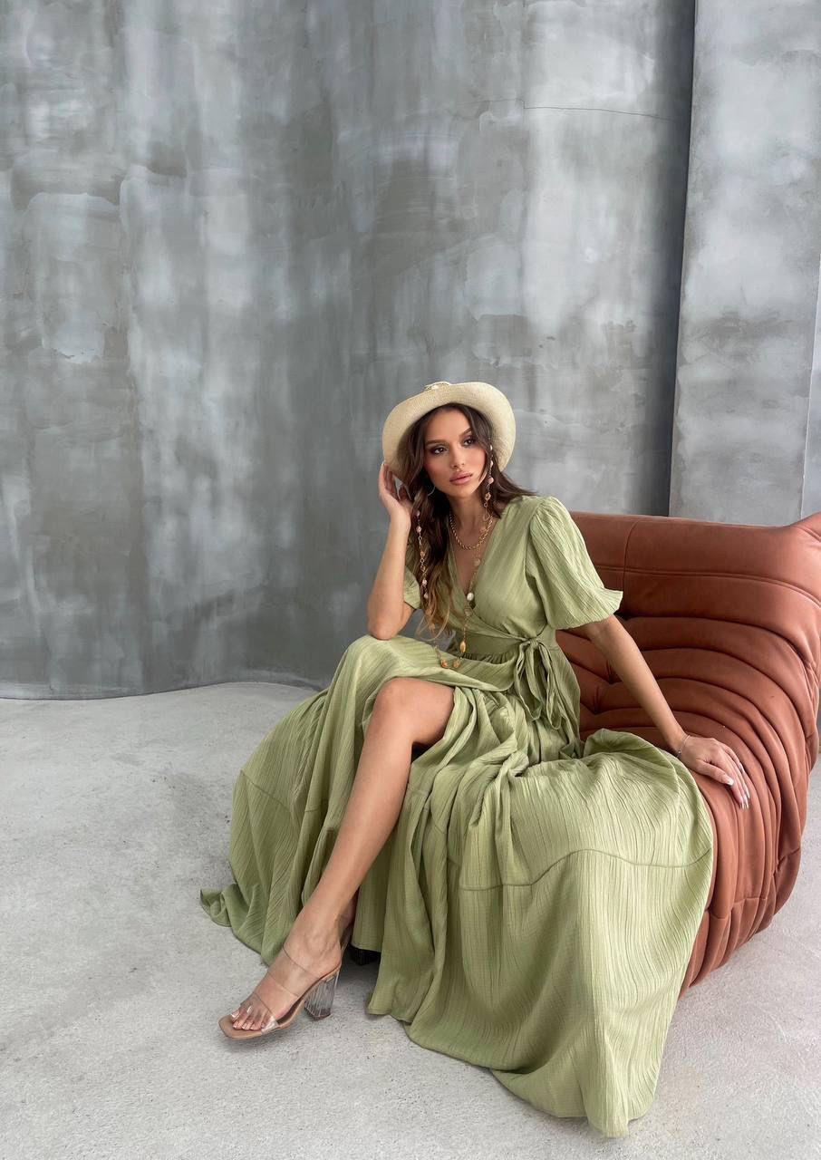 Keten Müslin Kumaş Maksi Boy Anvalop Elbise 