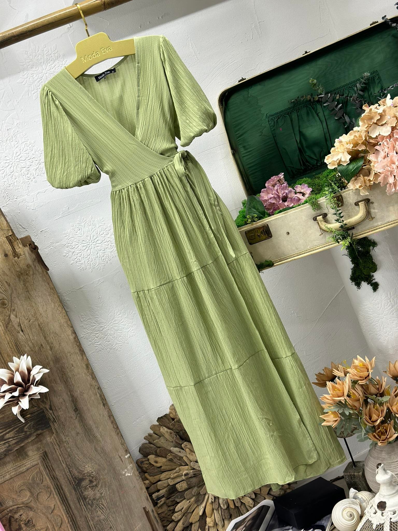 Keten Müslin Kumaş Maksi Boy Anvalop Elbise 