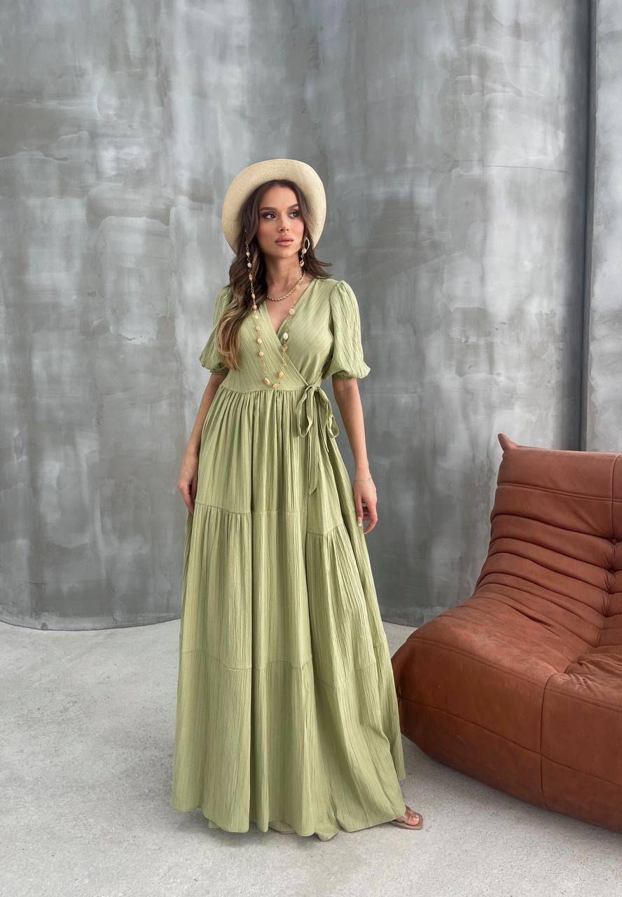 Keten Müslin Kumaş Maksi Boy Anvalop Elbise 