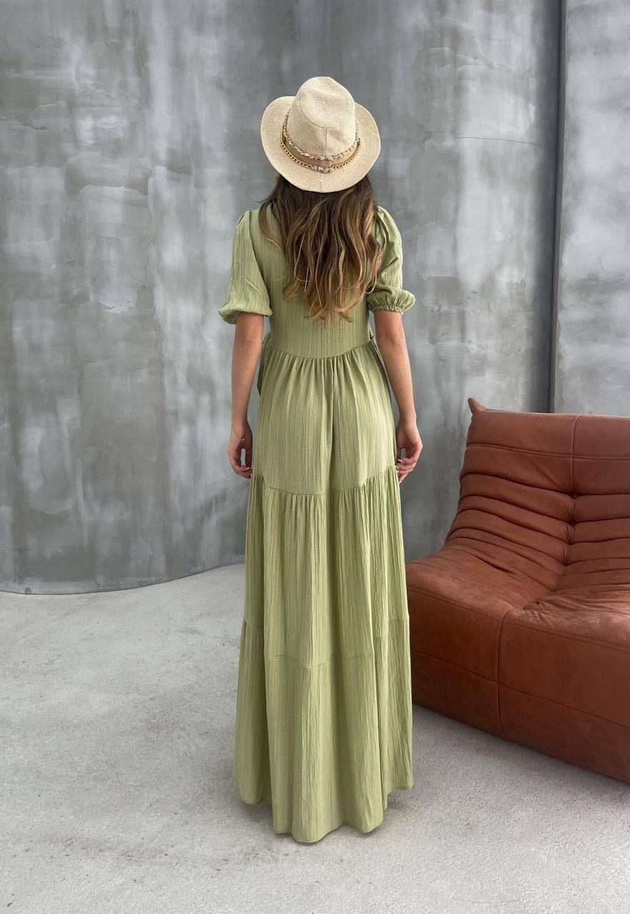 Keten Müslin Kumaş Maksi Boy Anvalop Elbise 