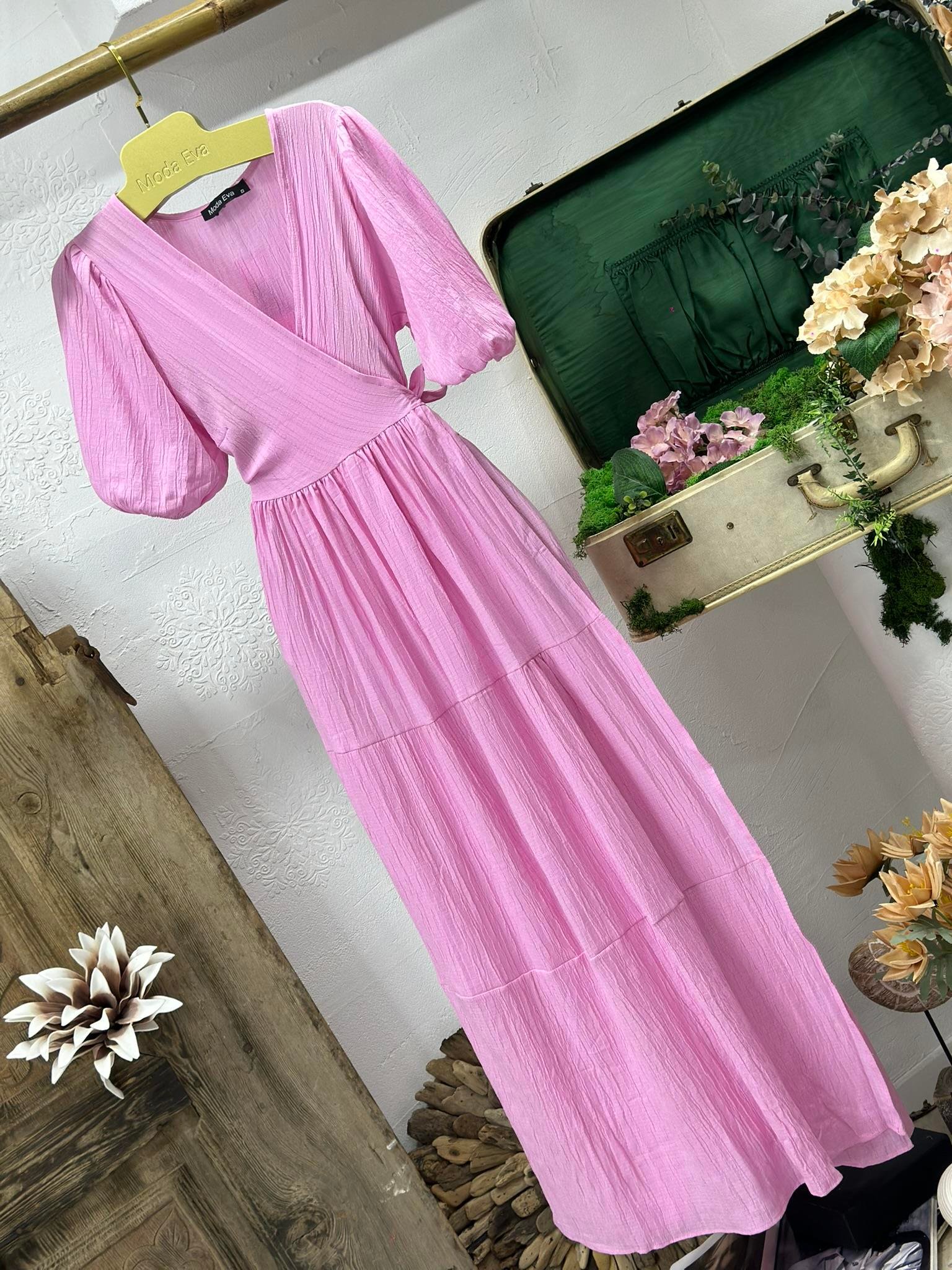 Keten Müslin Kumaş Maksi Boy Anvalop Elbise 