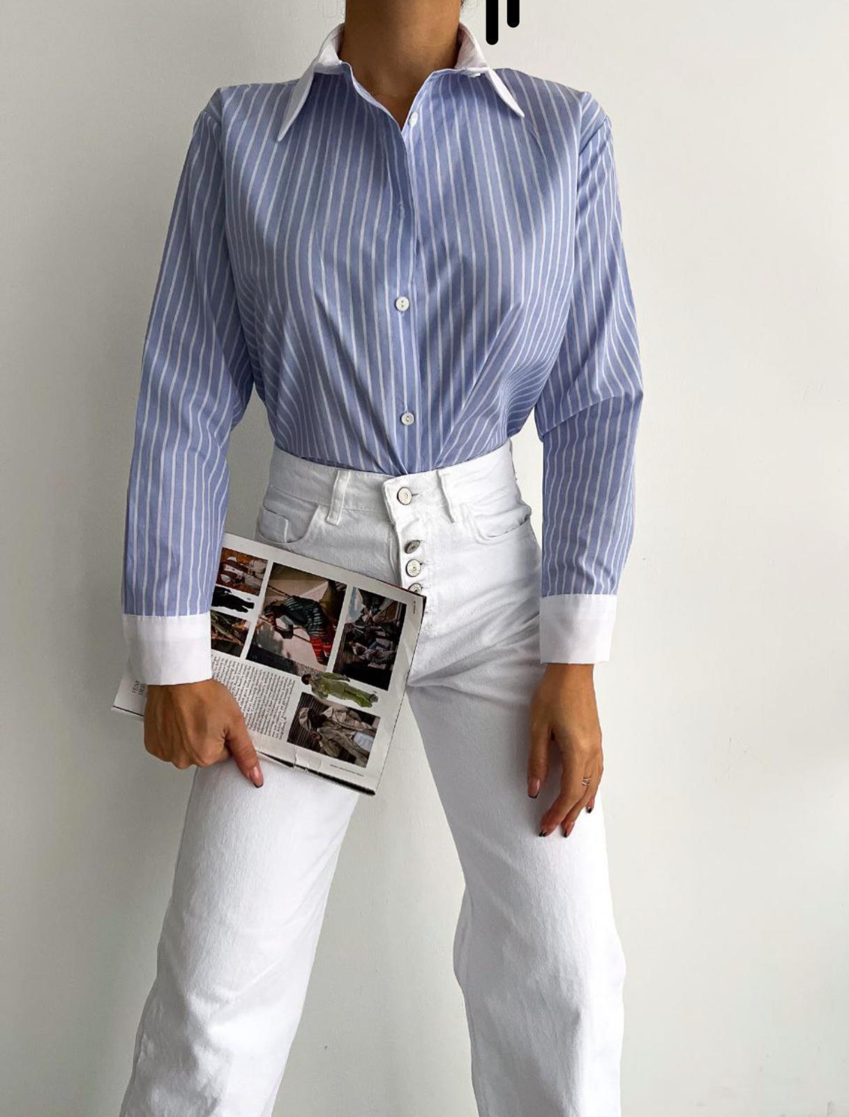 Kol Yaka Manşetli Çizgili Gömlek