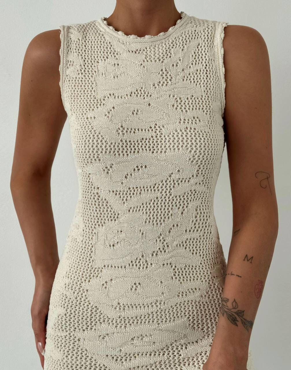 Kolsuz Krem Triko Elbise