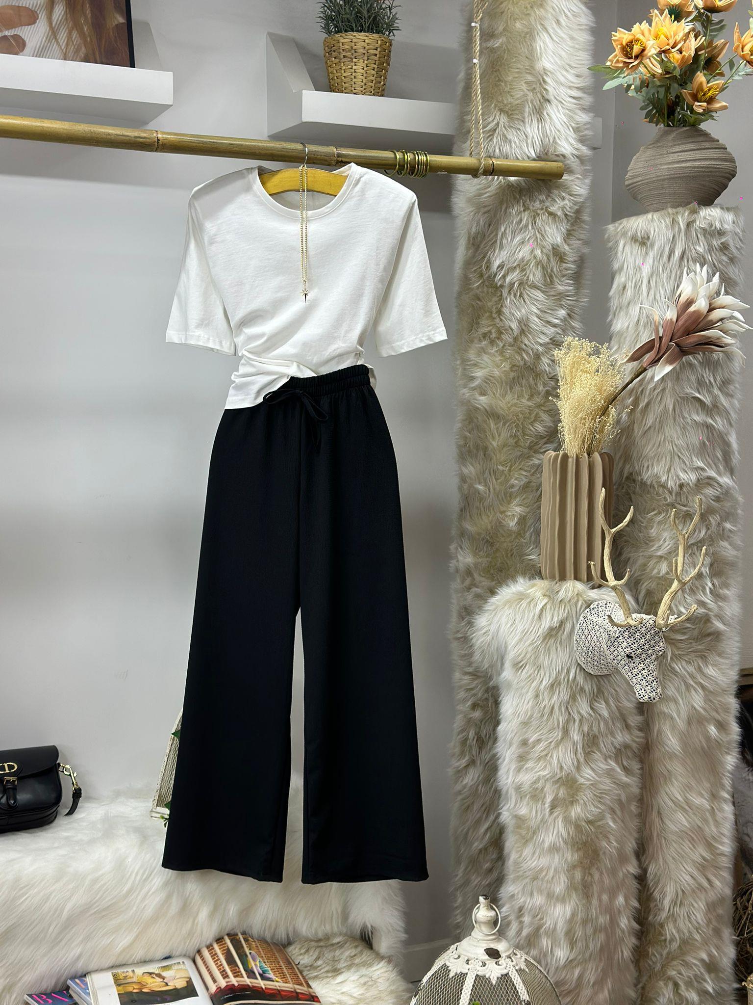 Krinkel Kumaş Beli Lastikli Rahat Pantolon 