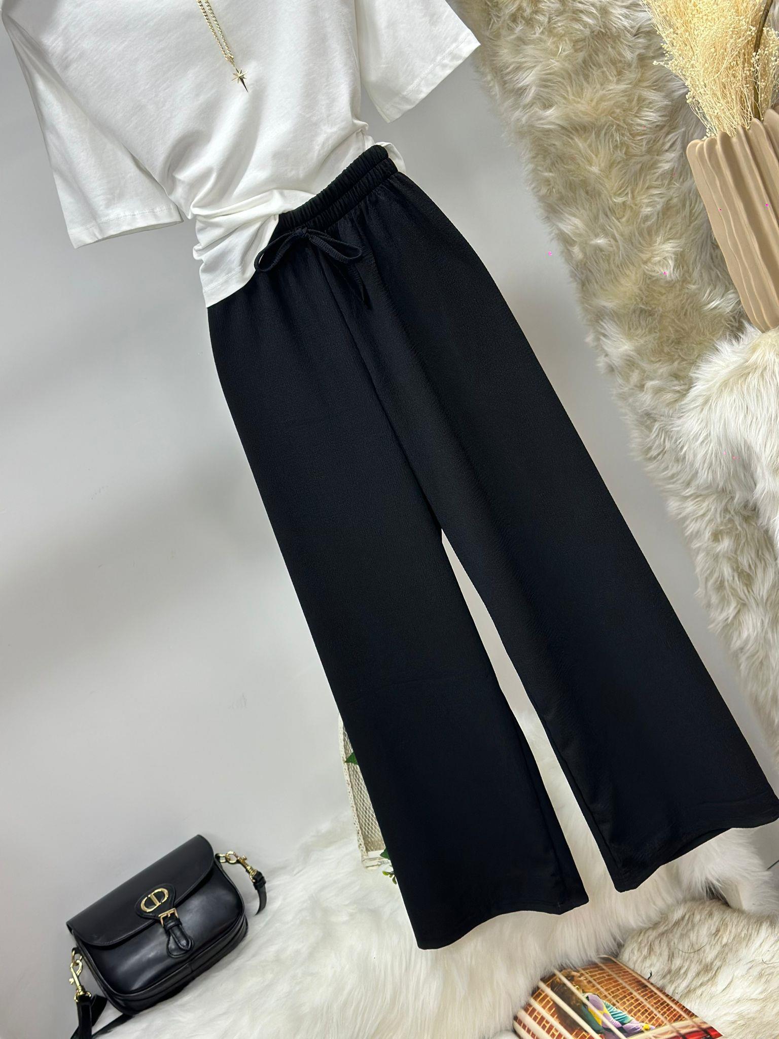 Krinkel Kumaş Beli Lastikli Rahat Pantolon 