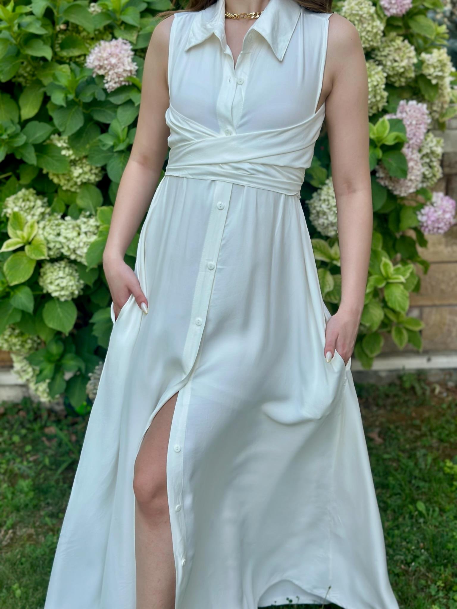 Krinkle Kumaş Uzun Gömlek Elbisemiz Beyaz