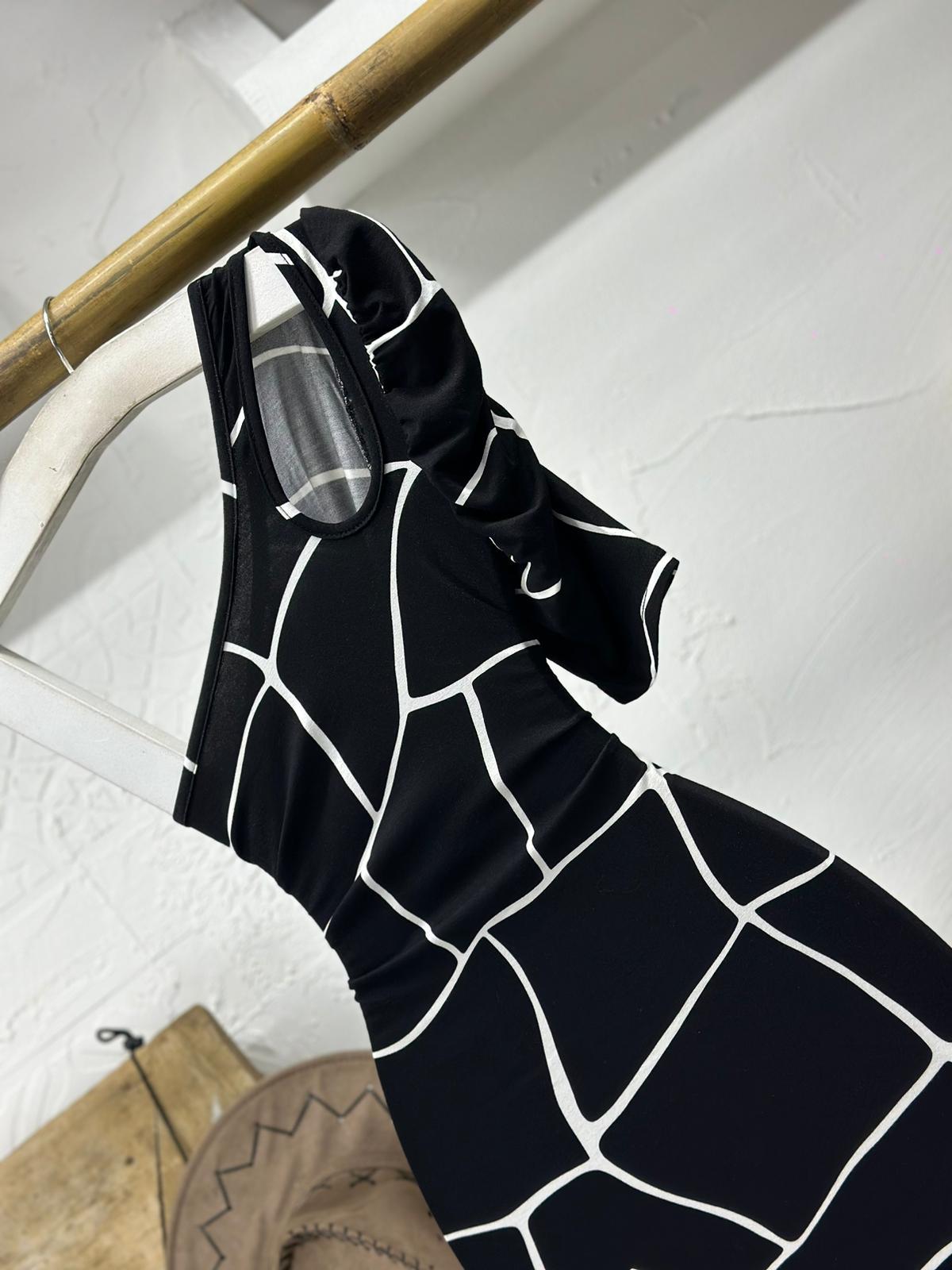 Kristal Pamuk Kumaş Büyük Taş Desenli Tek Kol Kalem  Elbise