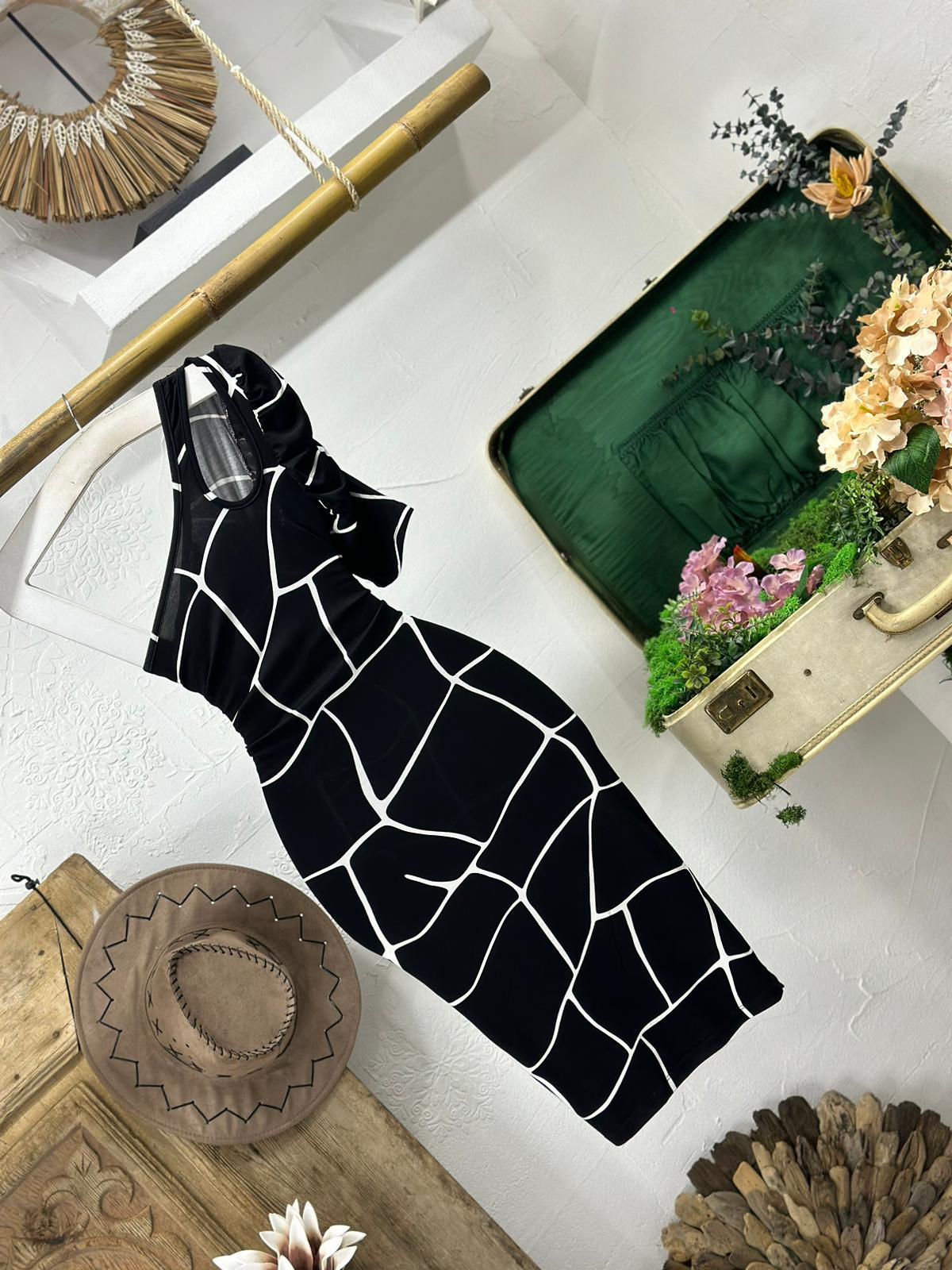 Kristal Pamuk Kumaş Büyük Taş Desenli Tek Kol Kalem  Elbise