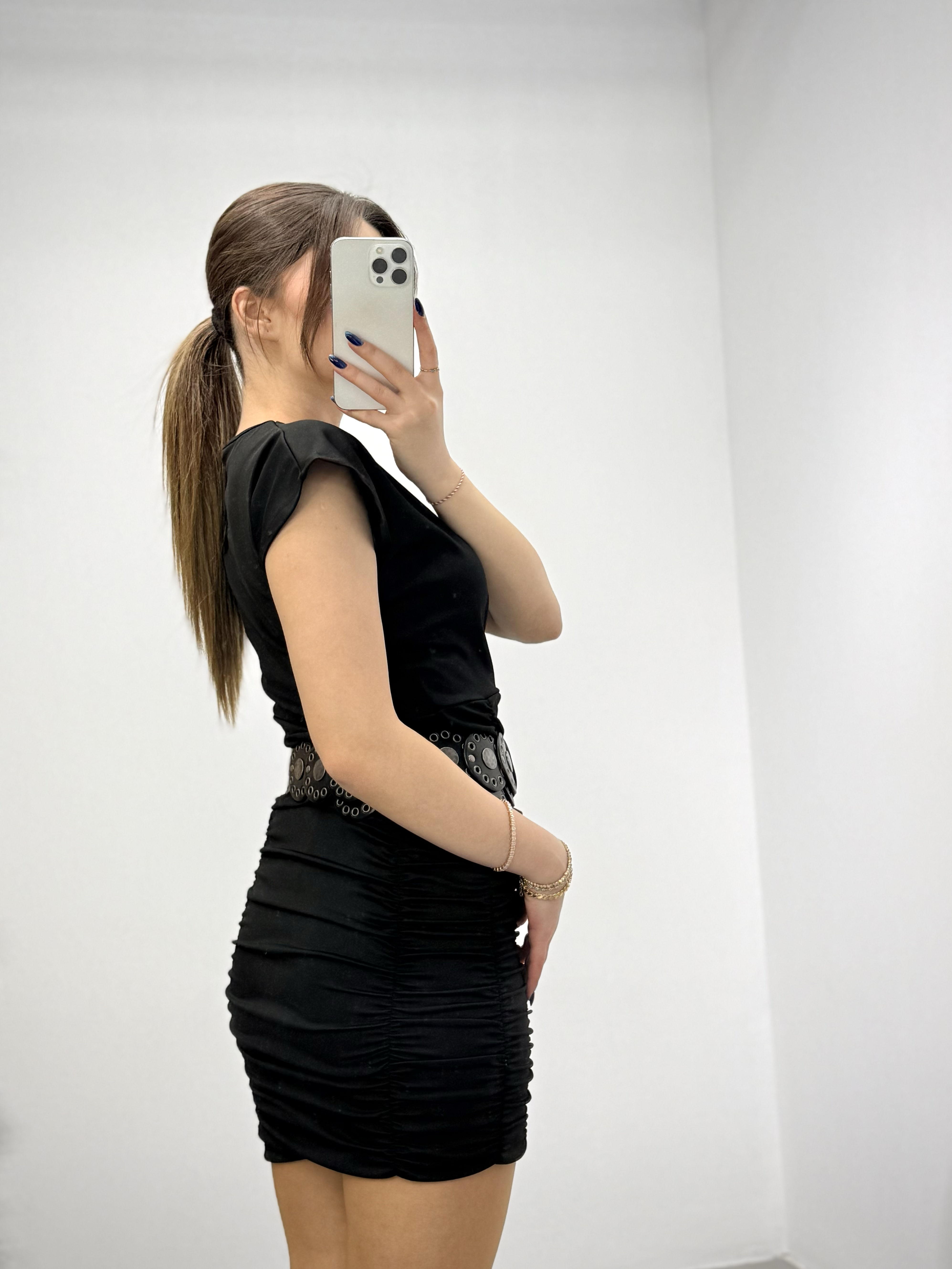 Kristal Pamuk Kumaş Drapeli Kalem Elbise Siyah