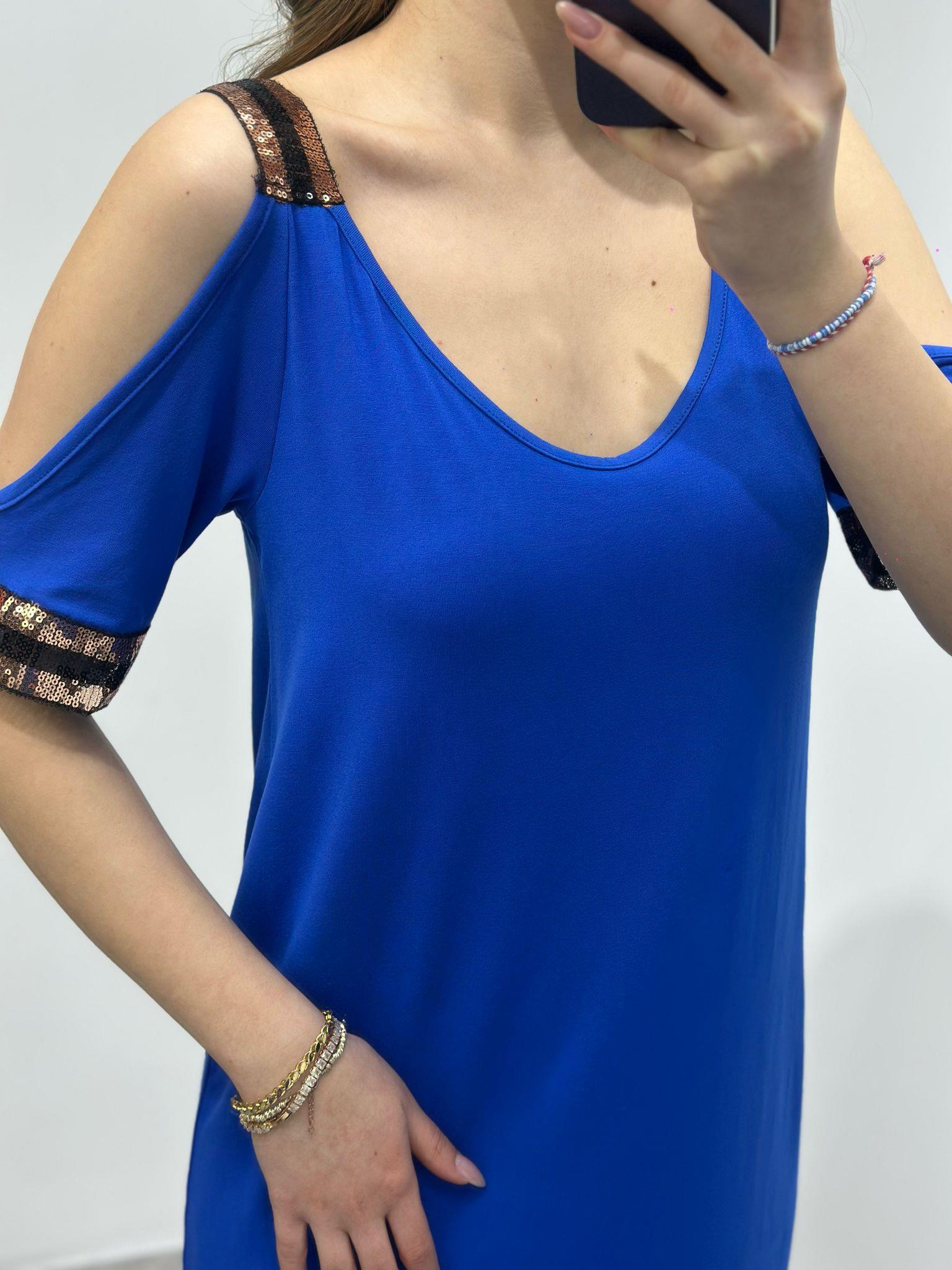 Kristal Pamuk Kumaş Rahat Kalıp Payet Detay Elbise Saks