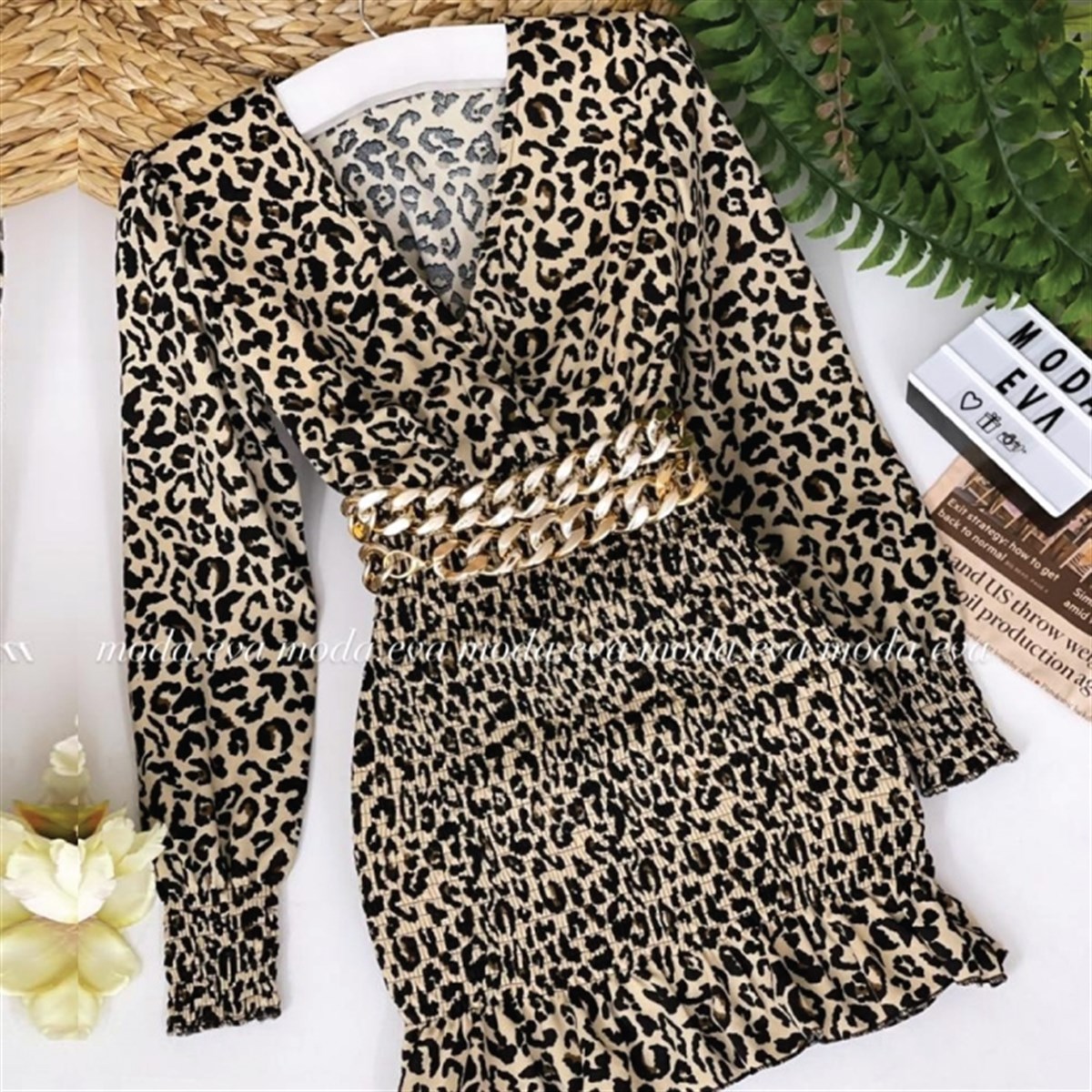 LEOPAR DESEN GİPELİ ELBİSE