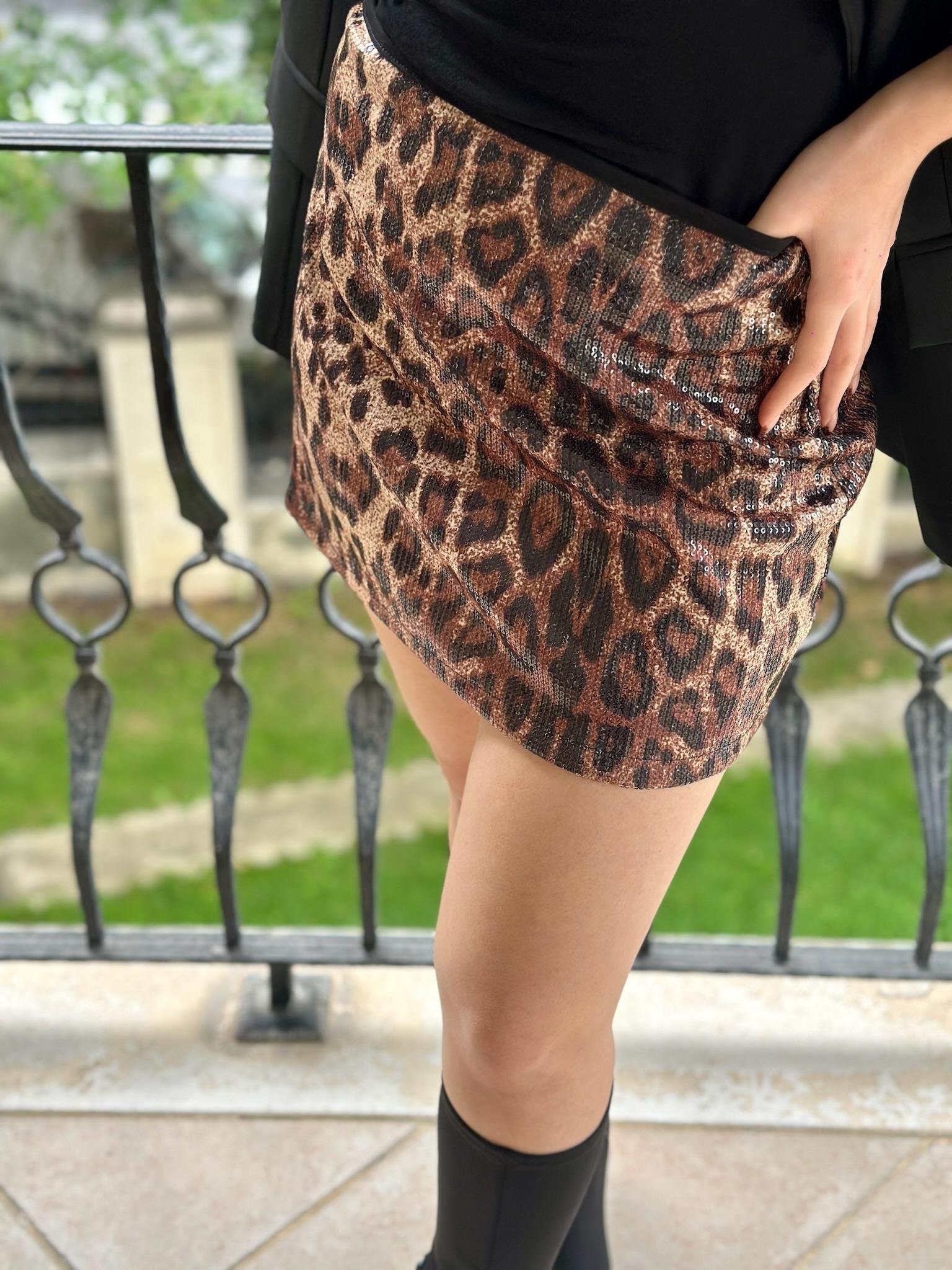 Leopar Desen Payet Mini Etek